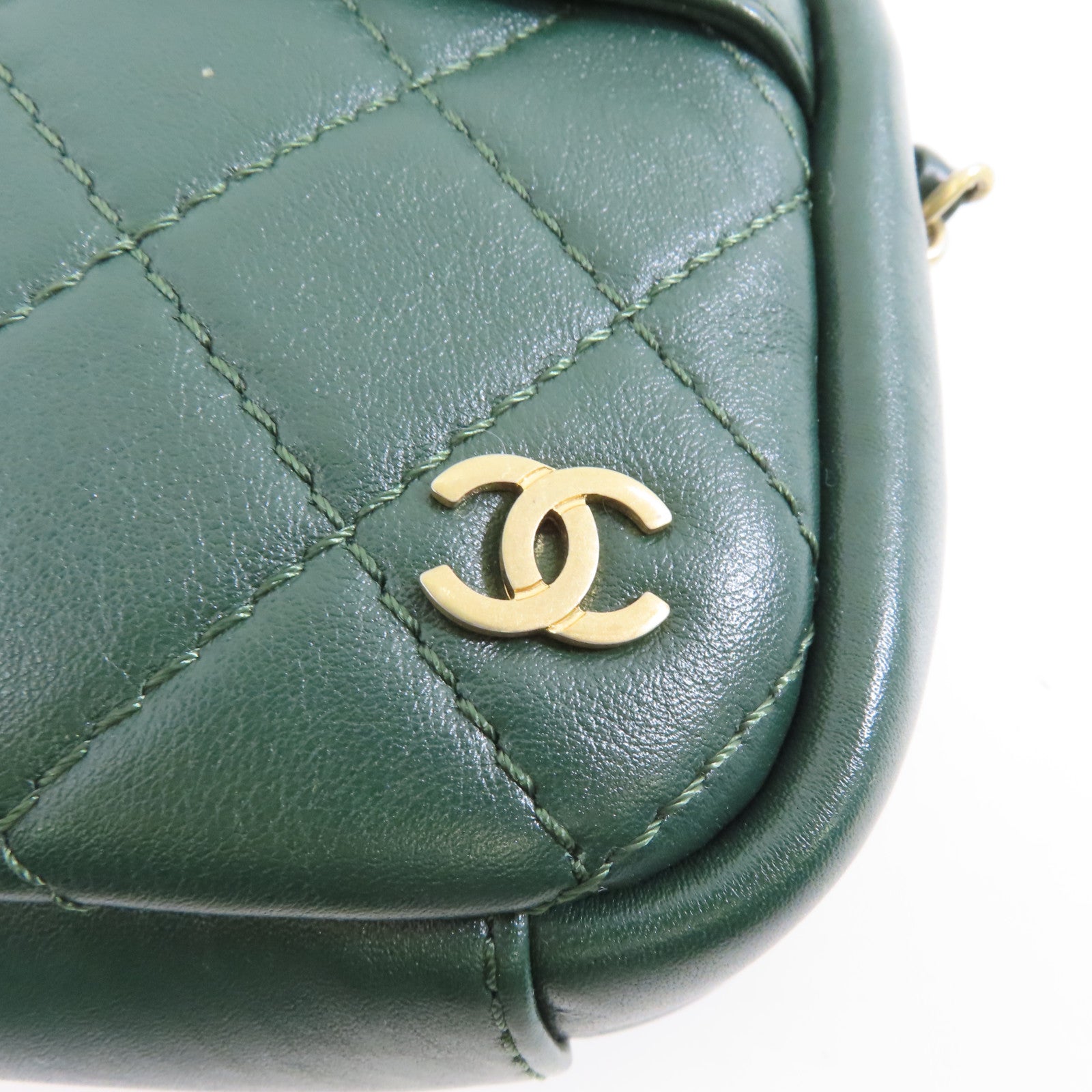 CHANEL 【激減優惠】菱格牛皮皮革Chain Shoulder Bag金扣鏈帶肩背袋綠色