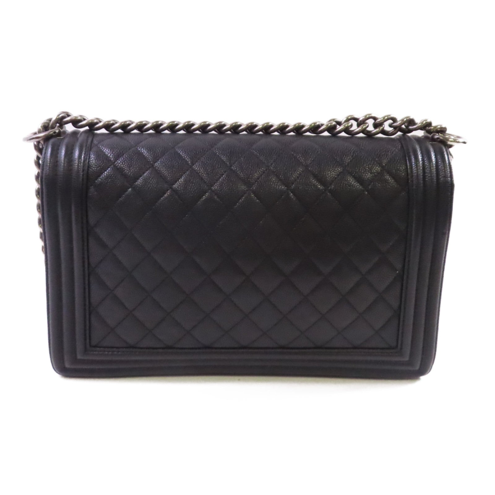 CHANEL 菱格Caviar皮革Boy Chanel Large銀扣鏈帶肩背袋黑色