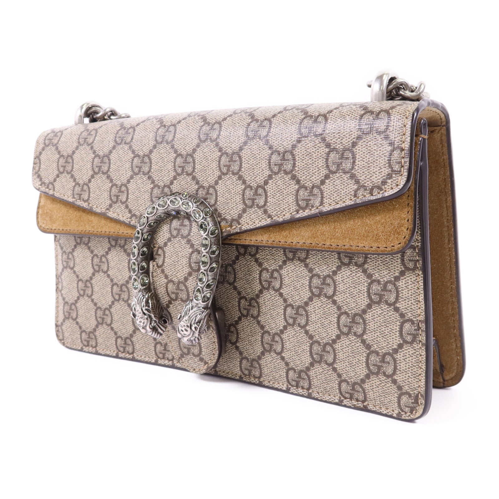 GUCCI 塗層帆布Dionysus Shoulder Bag銀扣鏈帶肩背袋