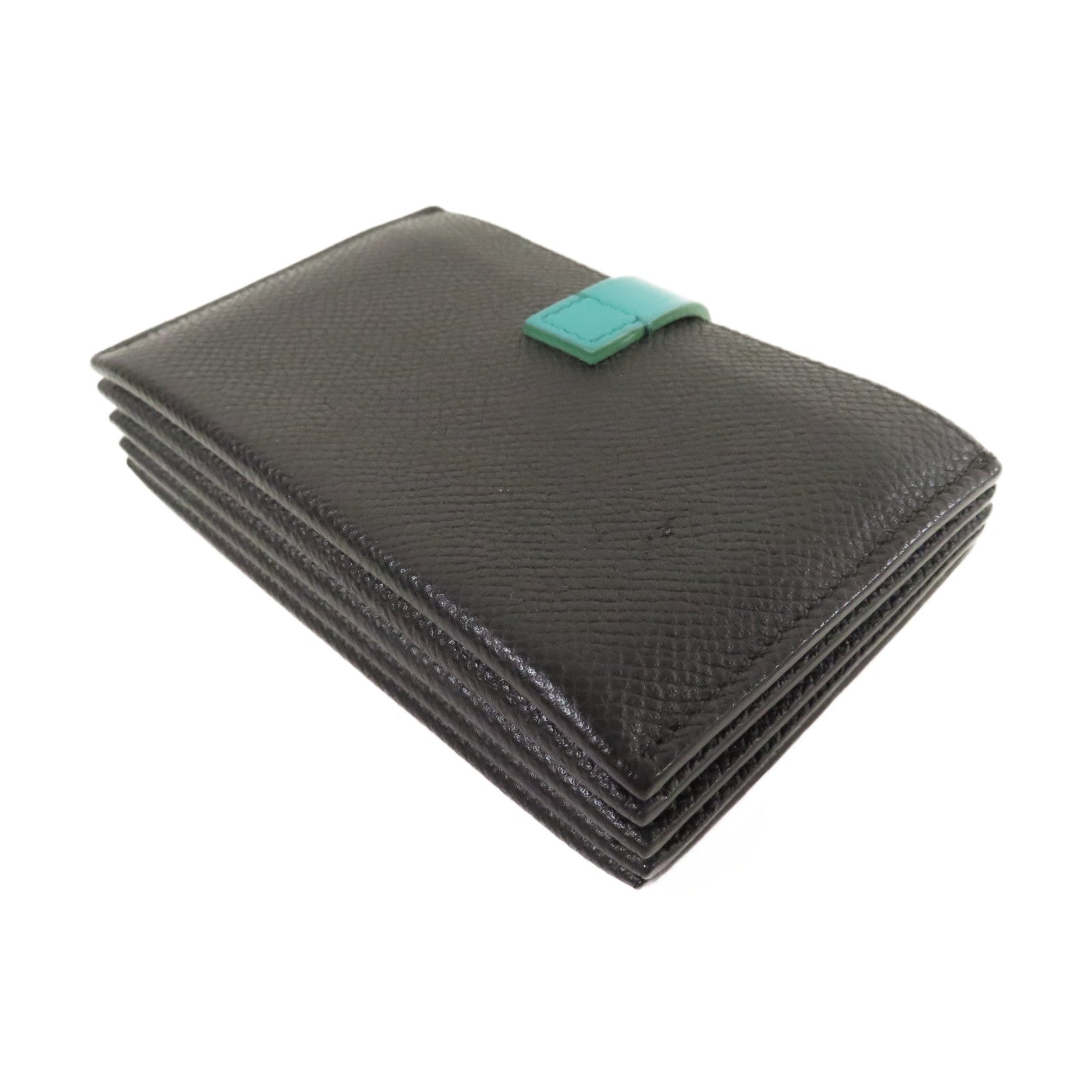 CELINE 牛皮皮革Card Holder金扣卡片套黑色/綠色
