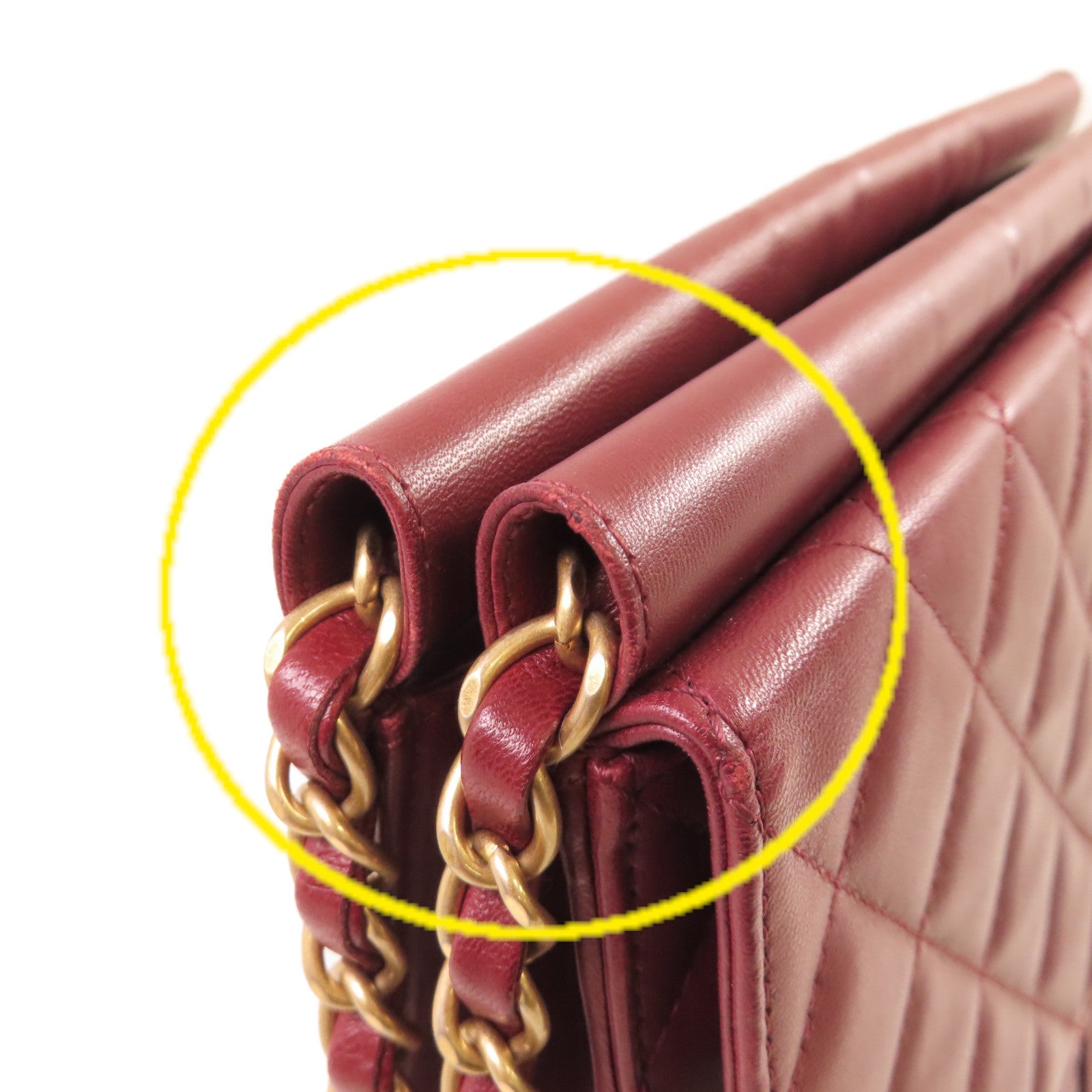 CHANEL 【激減優惠】菱格牛皮皮革Chain Shoulder Bag金扣鏈帶肩背袋酒紅色