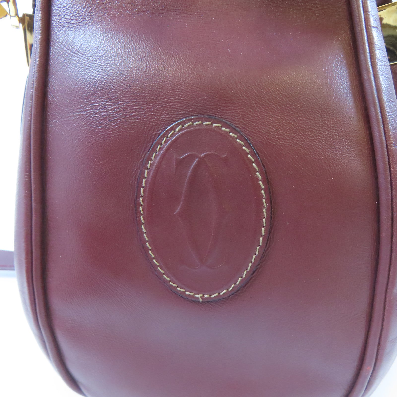 CARTIER 牛皮皮革Bucket Bag金扣肩背袋啡紅色