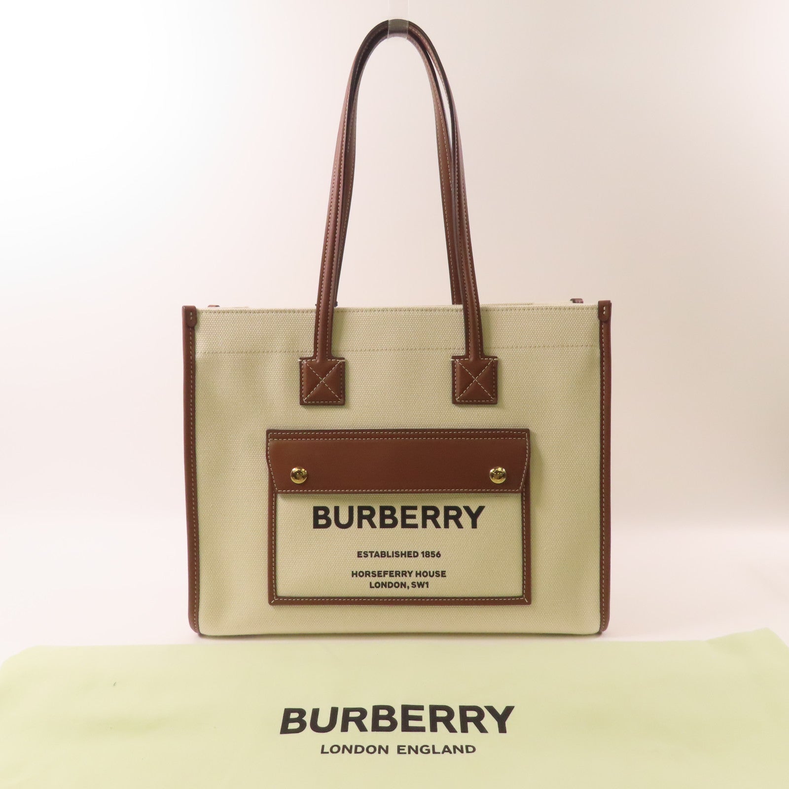 BURBERRY 帆布Freya Tote Bag金扣手挽袋