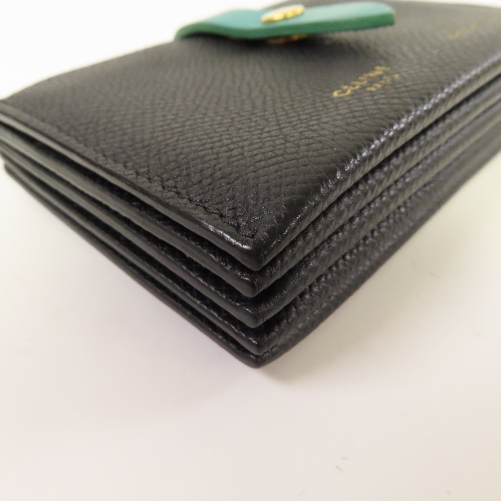 CELINE 牛皮皮革Card Holder金扣卡片套黑色/綠色