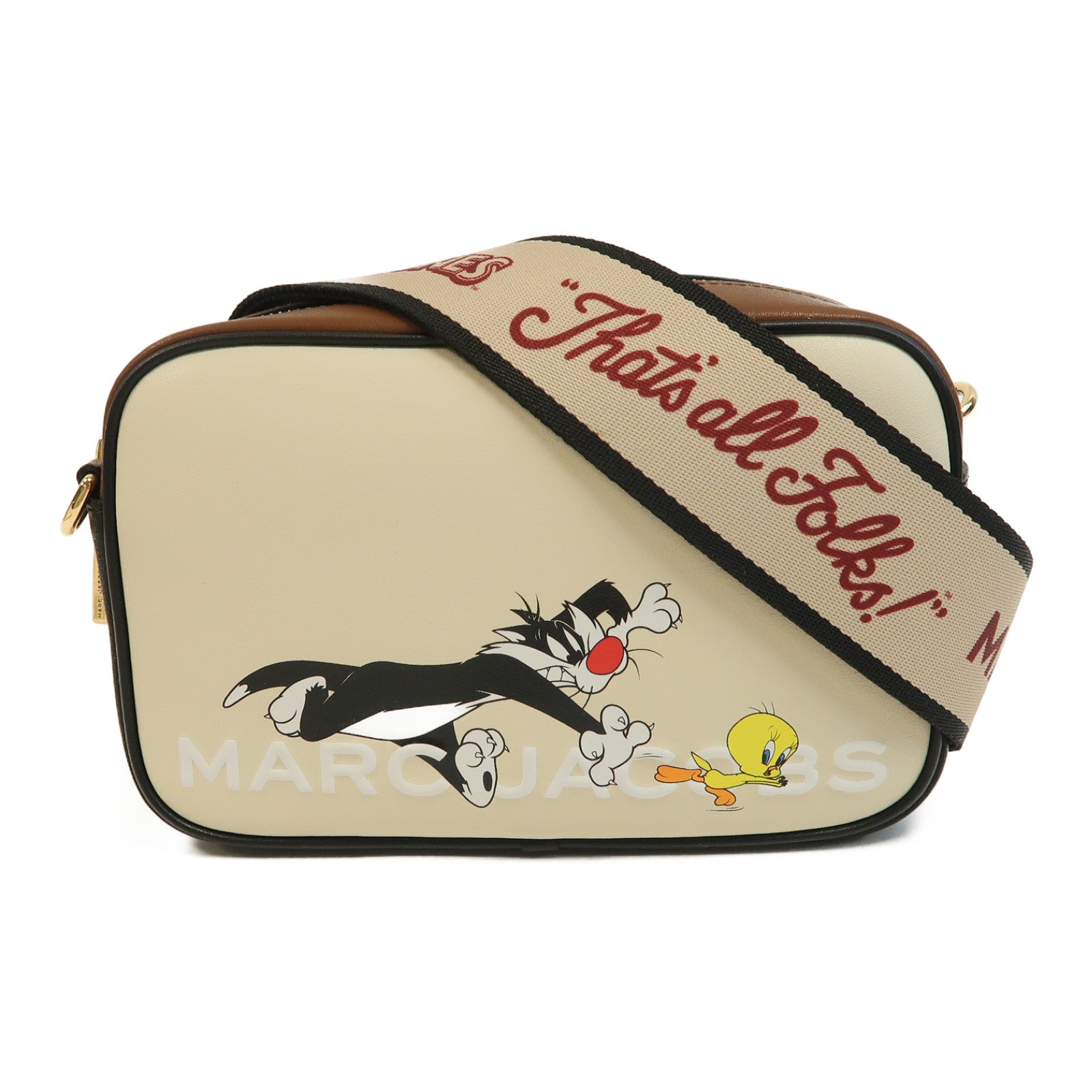 MARC JACOBS 牛皮皮革Camera Bag金扣肩背袋米色/啡色