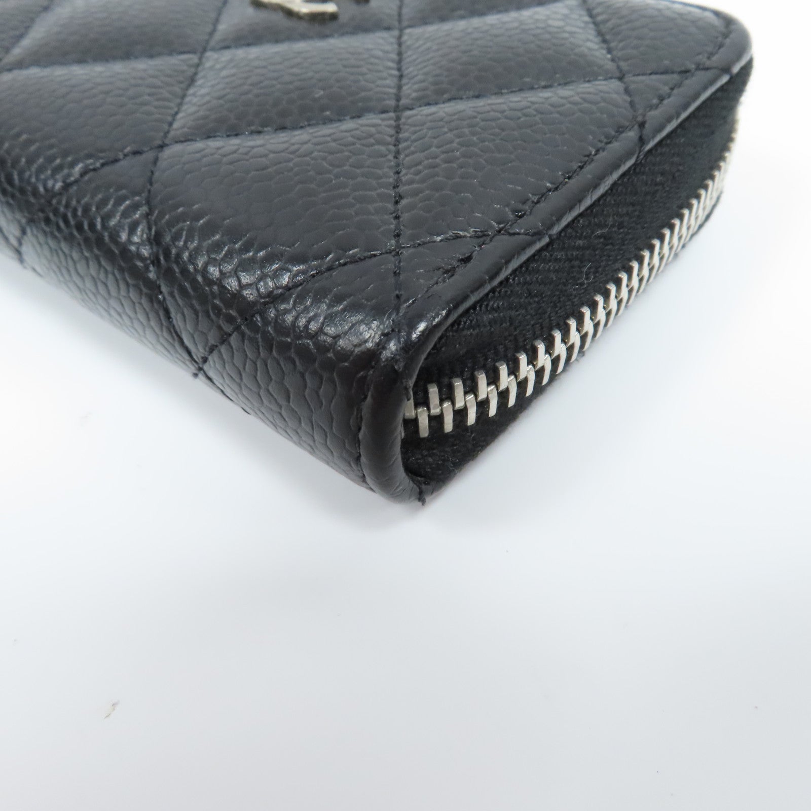 CHANEL 菱格牛皮皮革Coin Case銀扣零錢包黑色