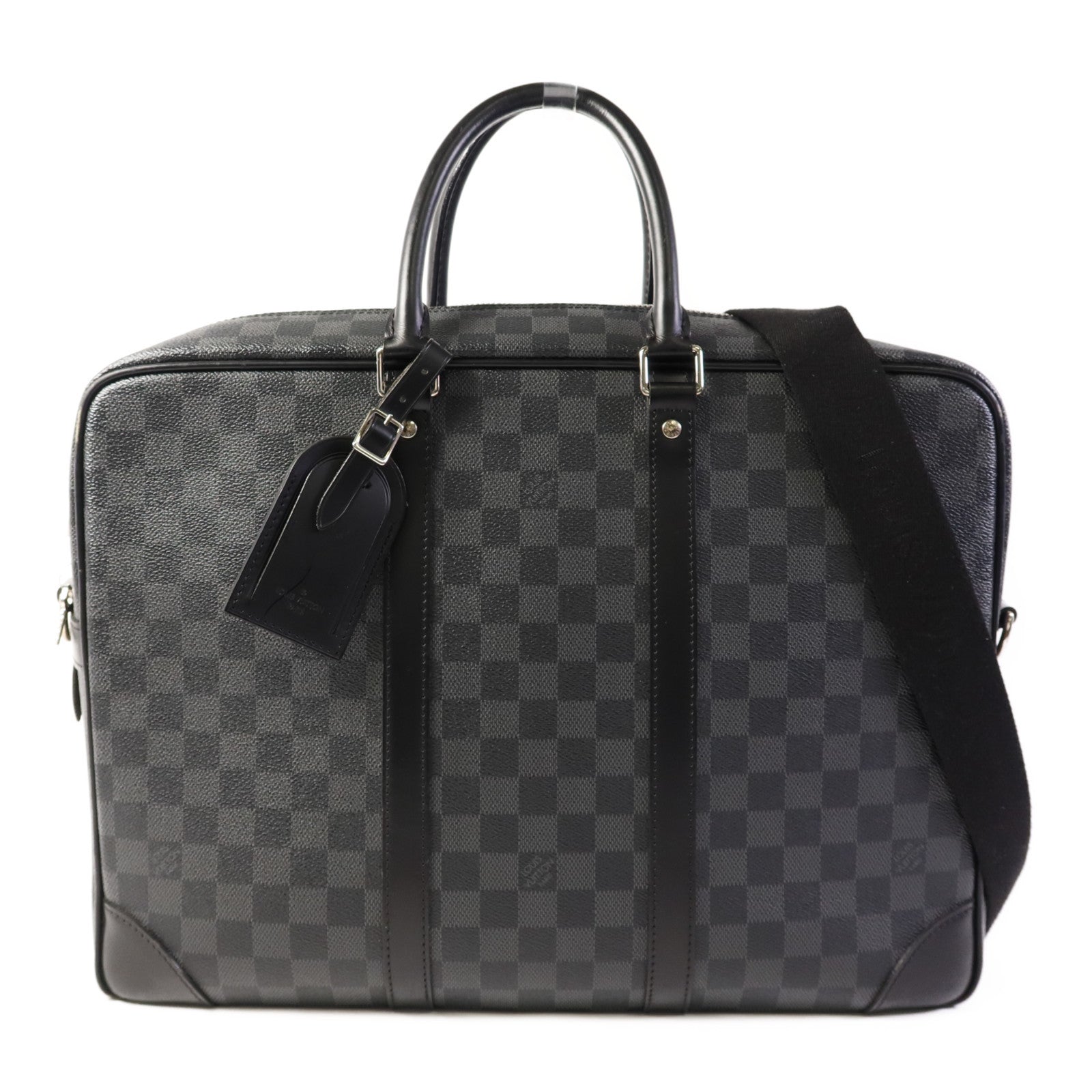 LOUIS VUITTON Damier Graphite Porte Documents Voyage銀扣肩背袋