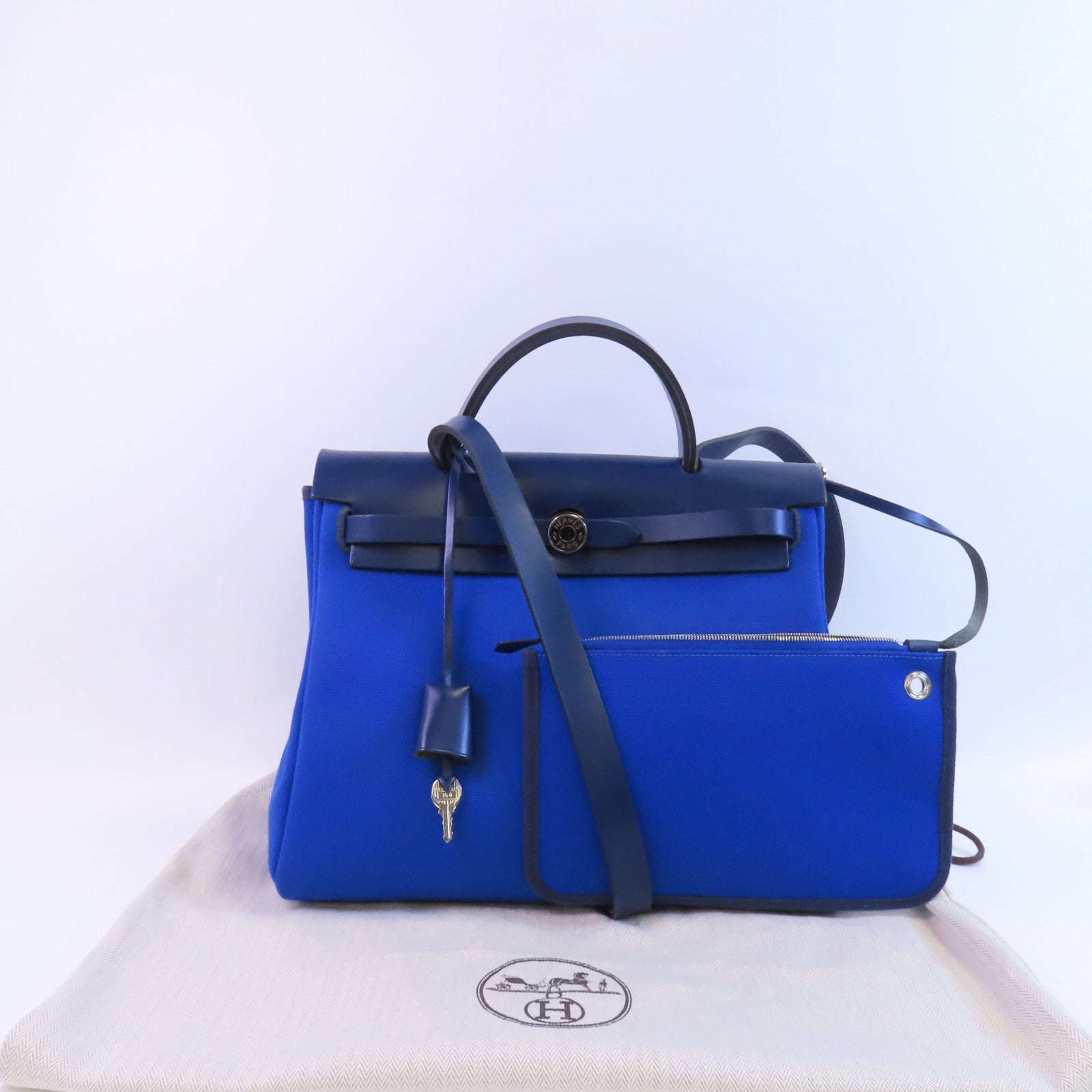 HERMES Toile H帆布Herbag PM銀扣手挽肩背兩用袋