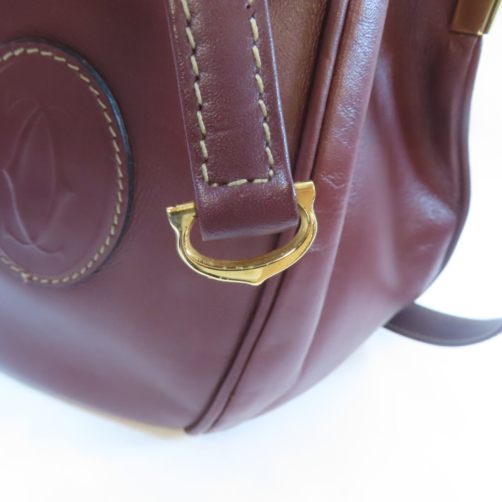 CARTIER 牛皮皮革Bucket Bag金扣肩背袋啡紅色