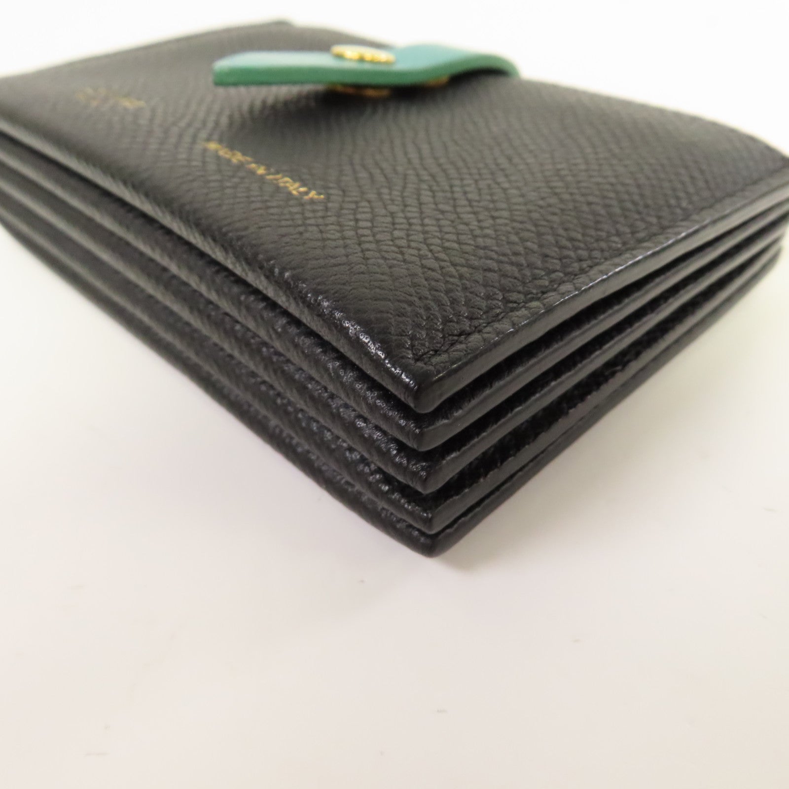 CELINE 牛皮皮革Card Holder金扣卡片套黑色/綠色