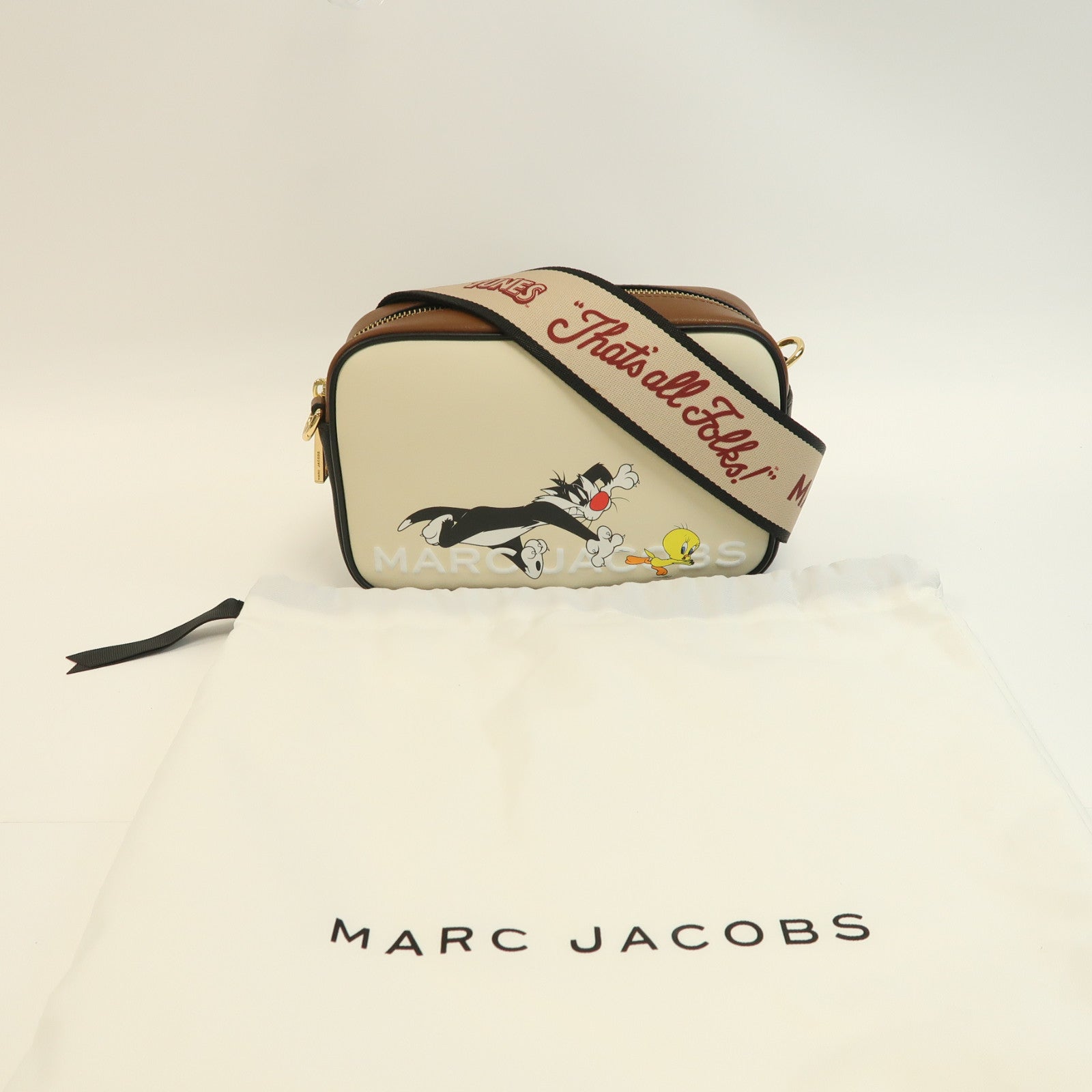 MARC JACOBS 牛皮皮革Camera Bag金扣肩背袋米色/啡色