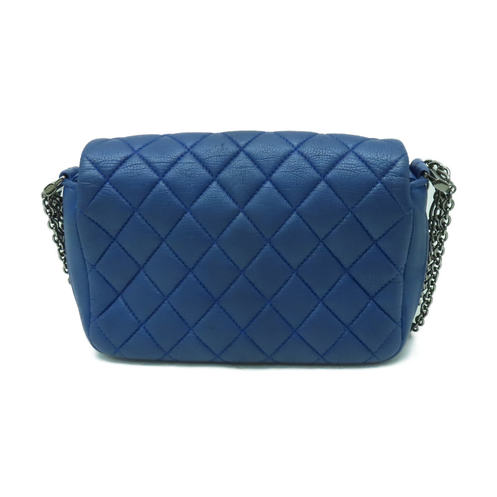 CHANEL 【激減優惠】菱格牛皮皮革Chain Shoulder銀扣鏈帶肩背袋藍色
