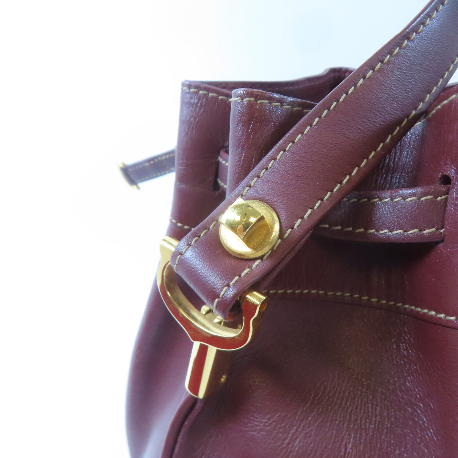 CARTIER 牛皮皮革Bucket Bag金扣肩背袋啡紅色