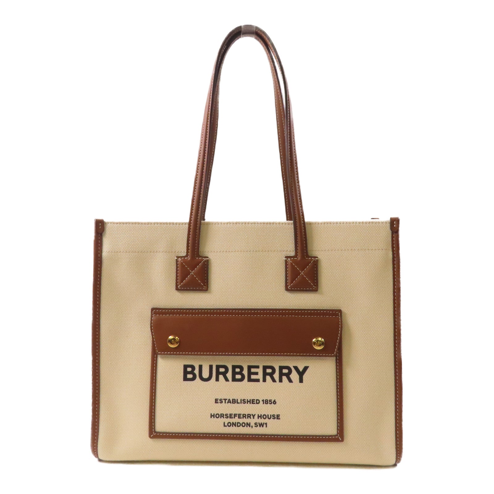 BURBERRY 帆布Freya Tote Bag金扣手挽袋