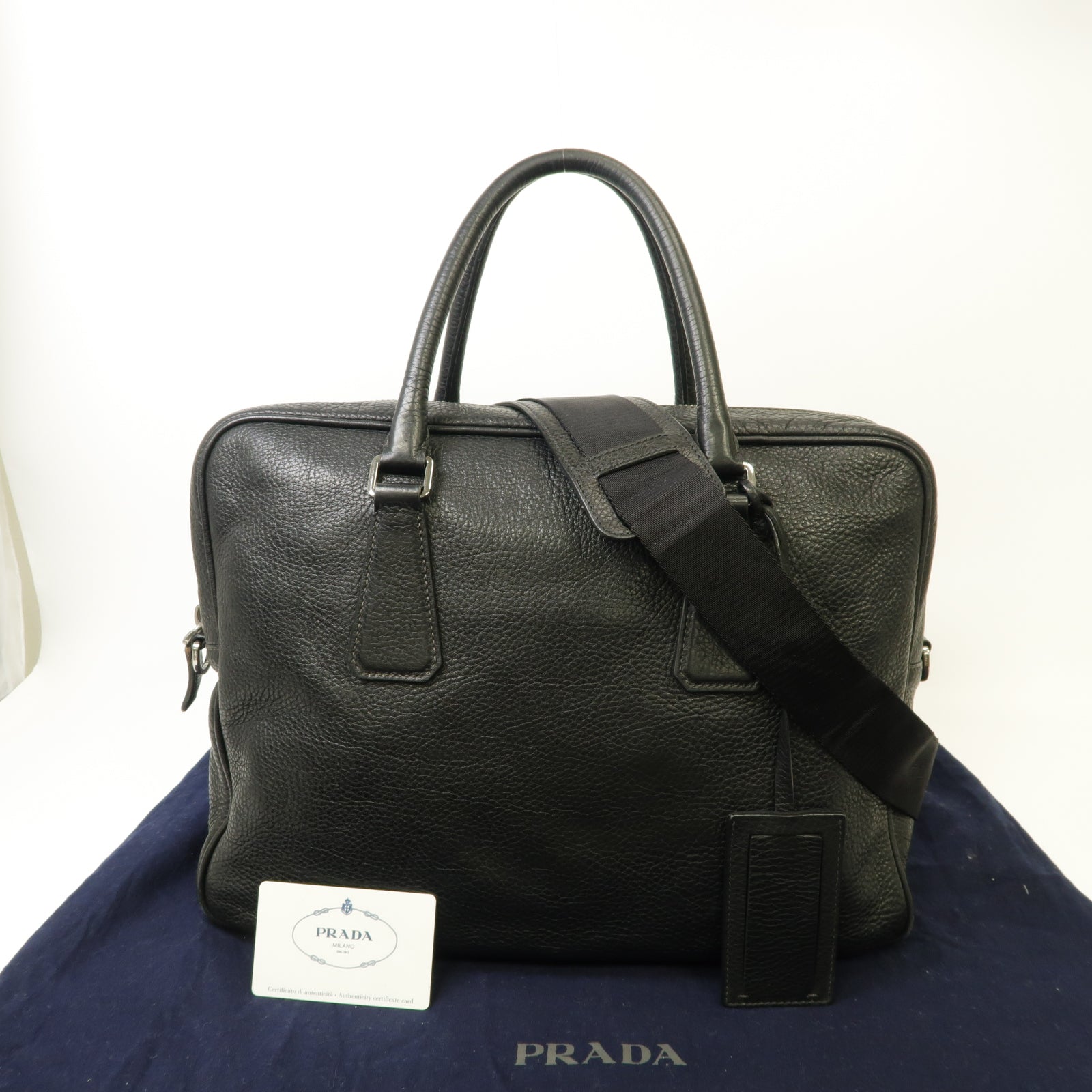 PRADA 【激減優惠】皮革Vit Daino銀扣手挽肩背兩用袋黑色
