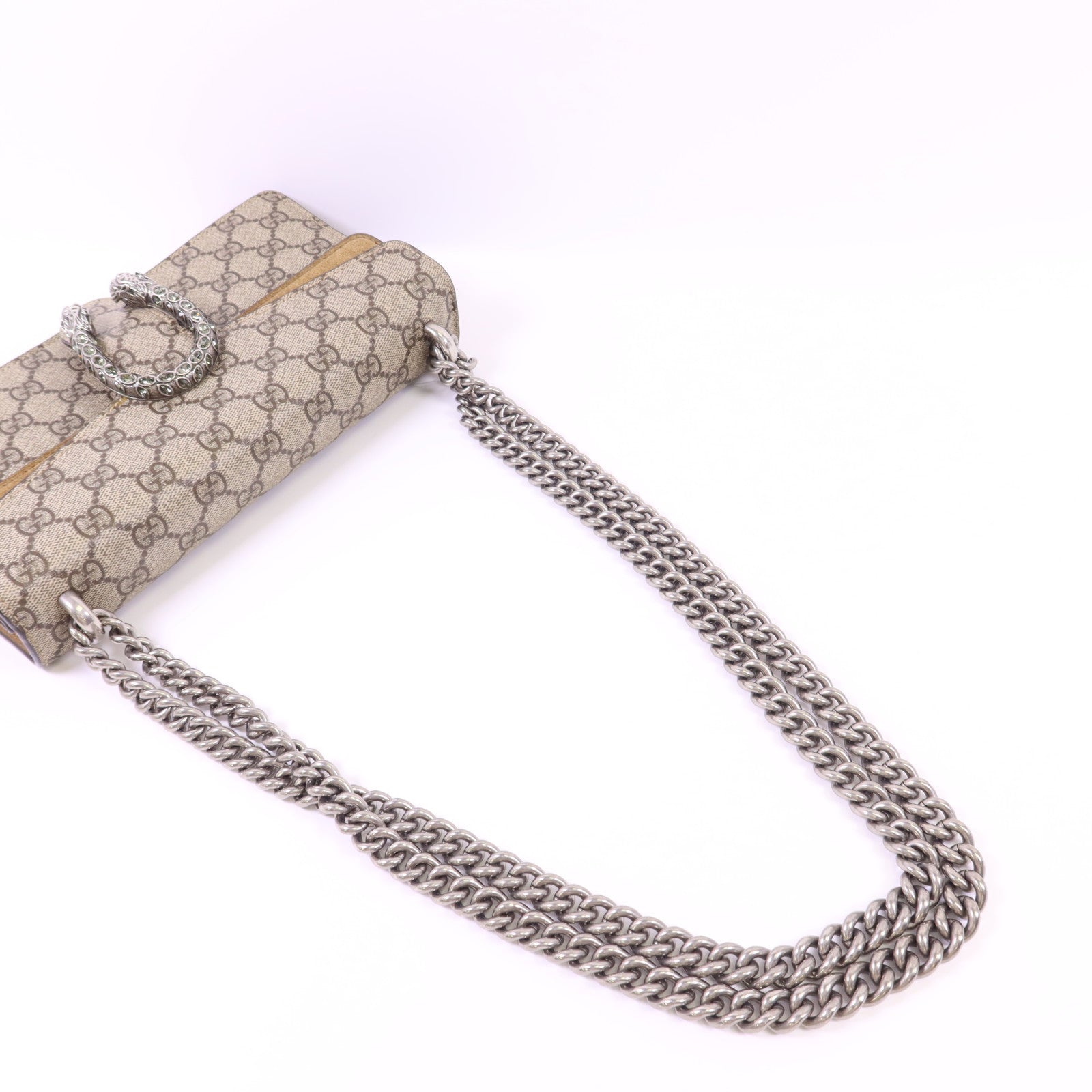 GUCCI 塗層帆布Dionysus Shoulder Bag銀扣鏈帶肩背袋