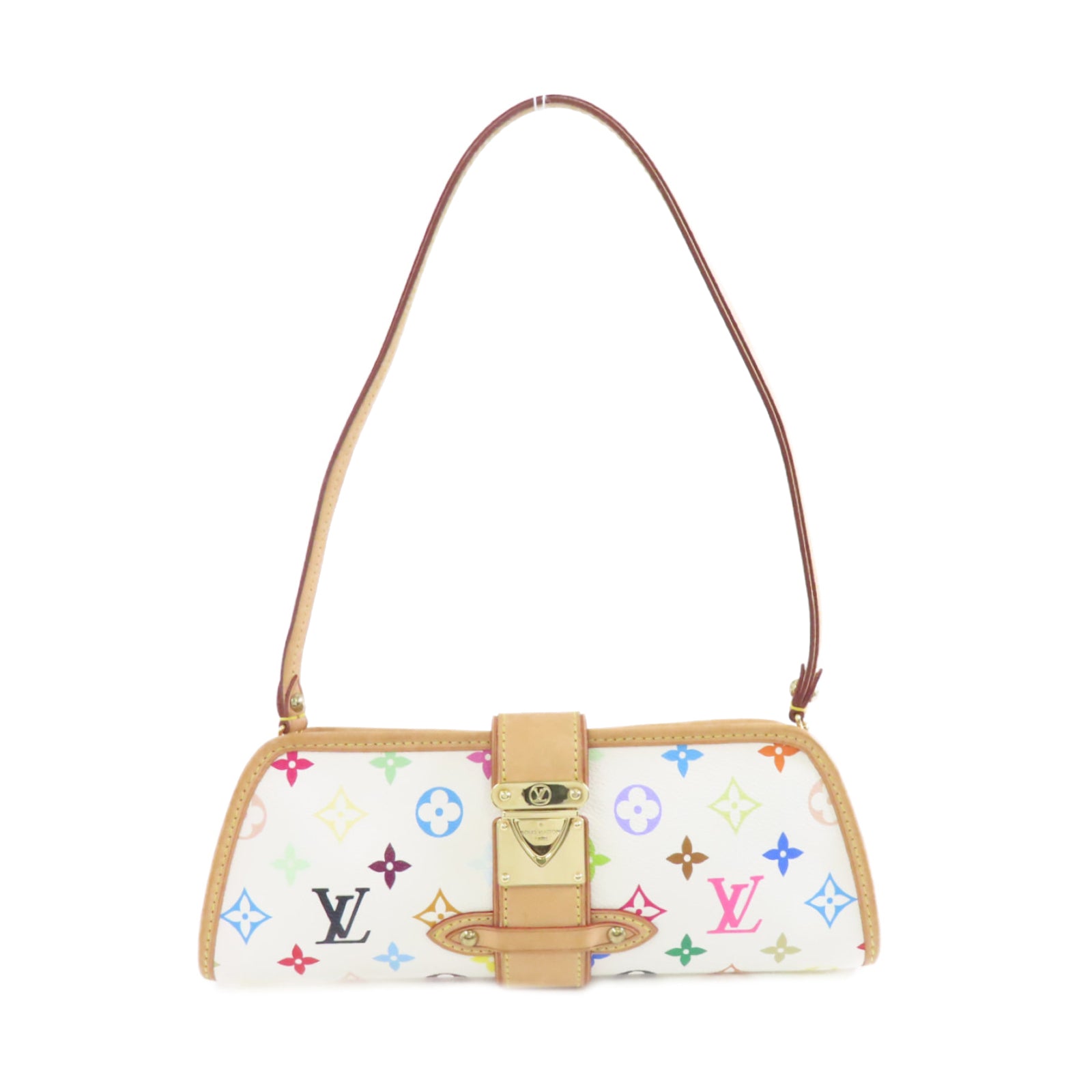 LOUIS VUITTON Monogram Multicolore Shirley金扣手挽袋白色/彩色