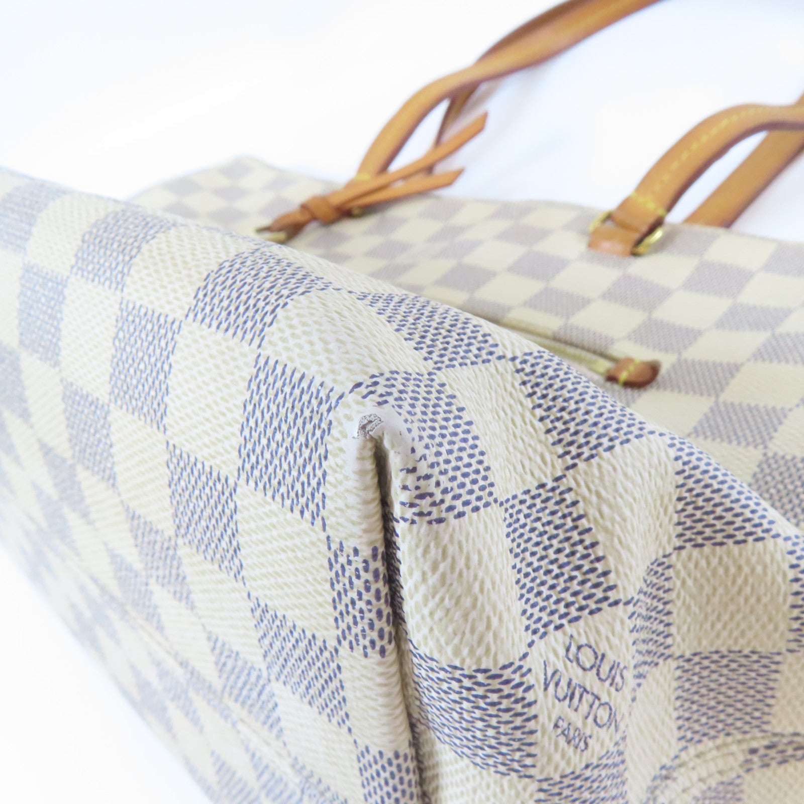 LOUIS VUITTON 【激減優惠】Damier Azur Tote Bag金扣肩背袋白色