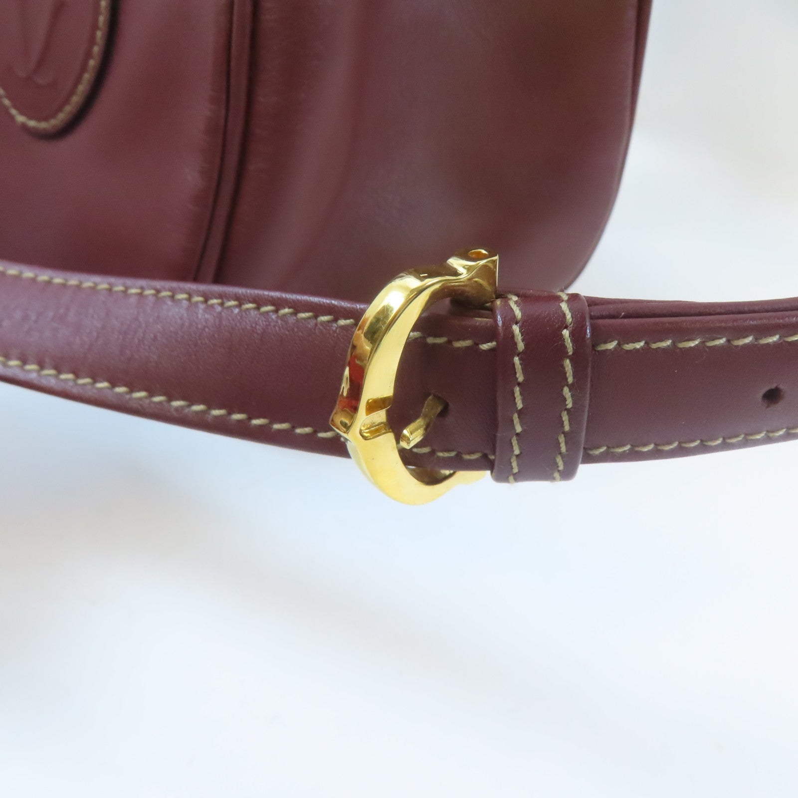 CARTIER 牛皮皮革Bucket Bag金扣肩背袋啡紅色