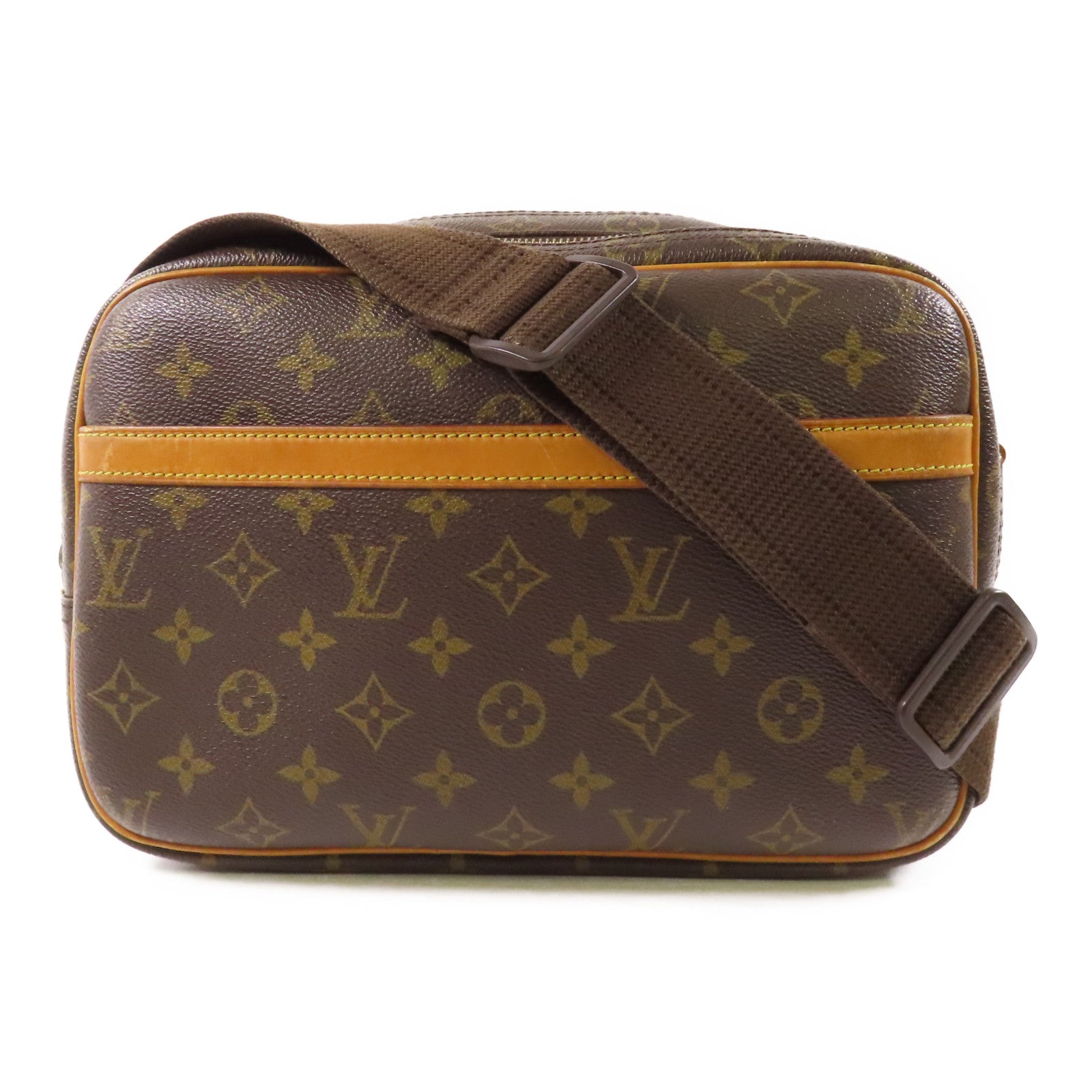 LOUIS VUITTON Monogram Reporter PM金扣肩背袋棕色