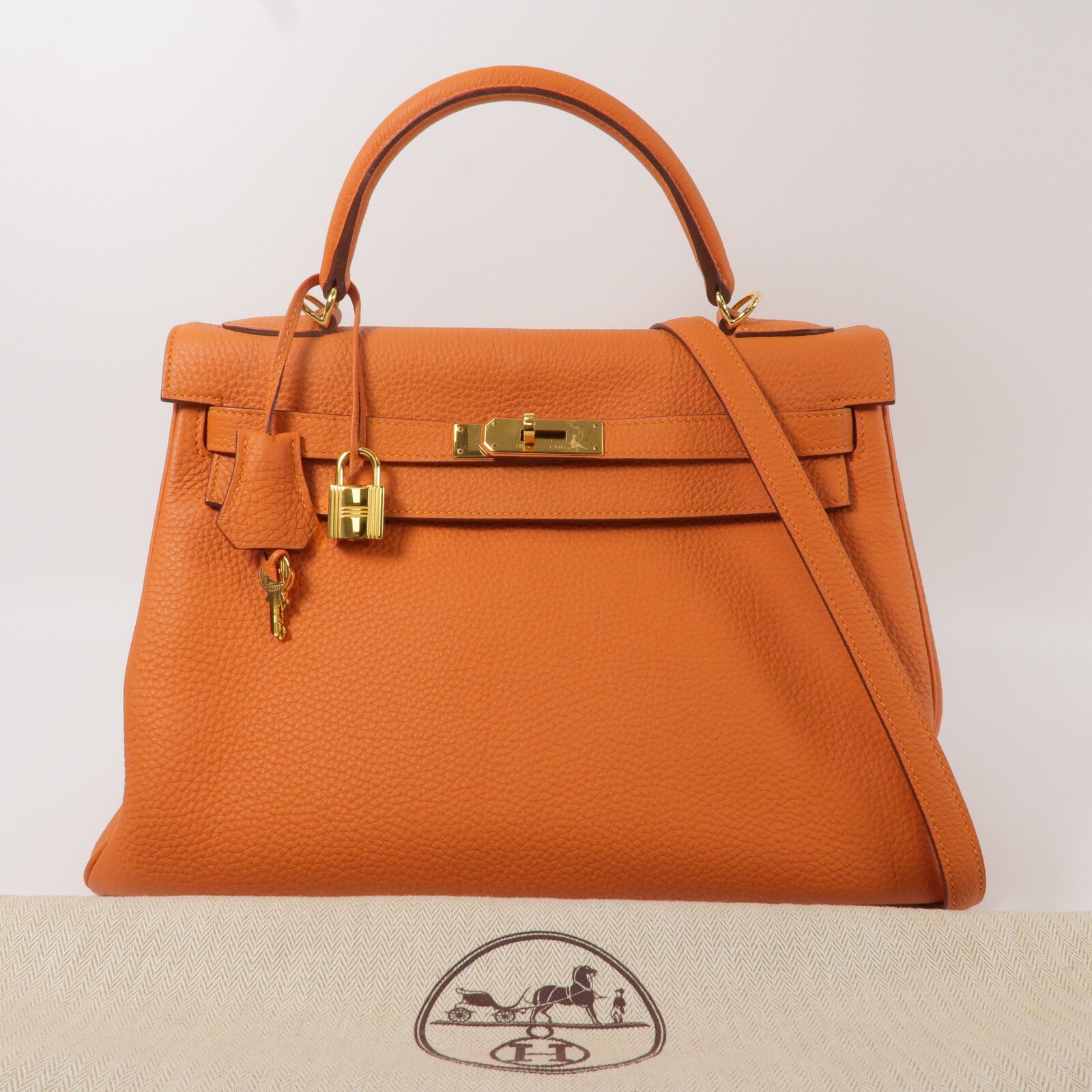 HERMES Togo皮革Kelly 28手挽肩背兩用袋Orange