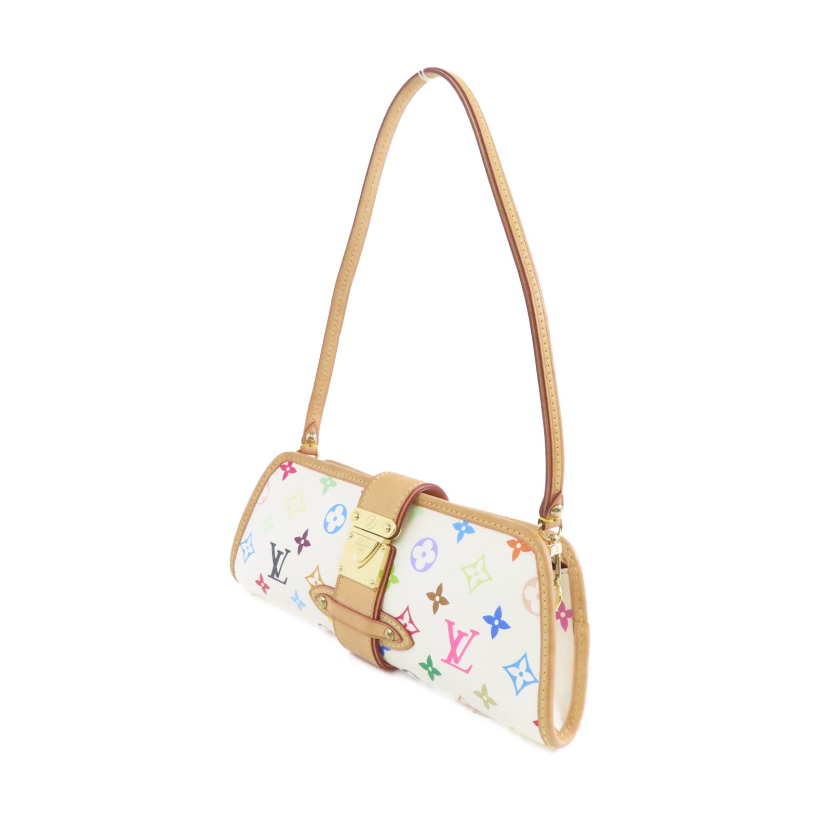 LOUIS VUITTON Monogram Multicolore Shirley金扣手挽袋白色/彩色
