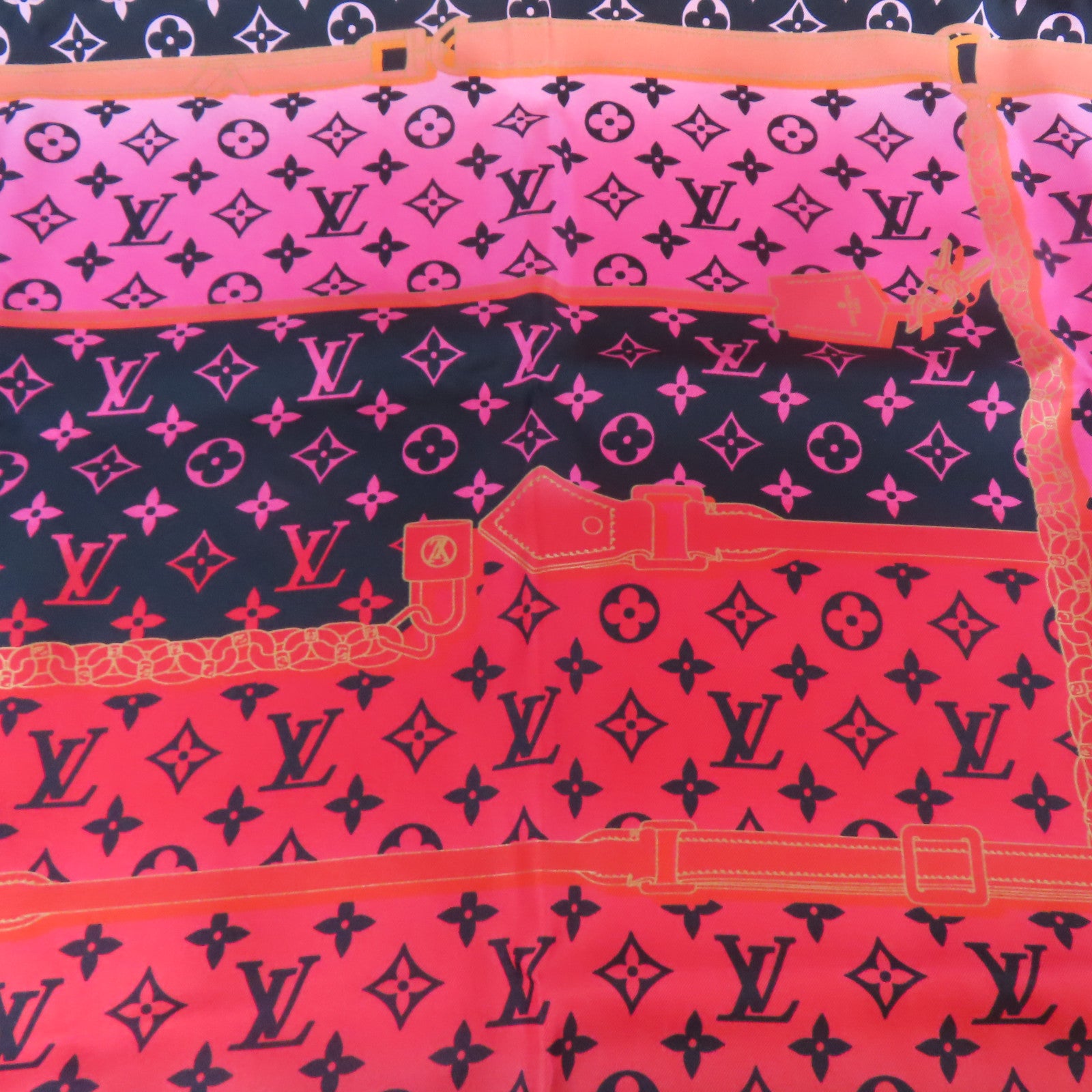 LOUIS VUITTON 絲質Rising Confidential Scarf絲巾紅色/黑色/粉紅色/橙色