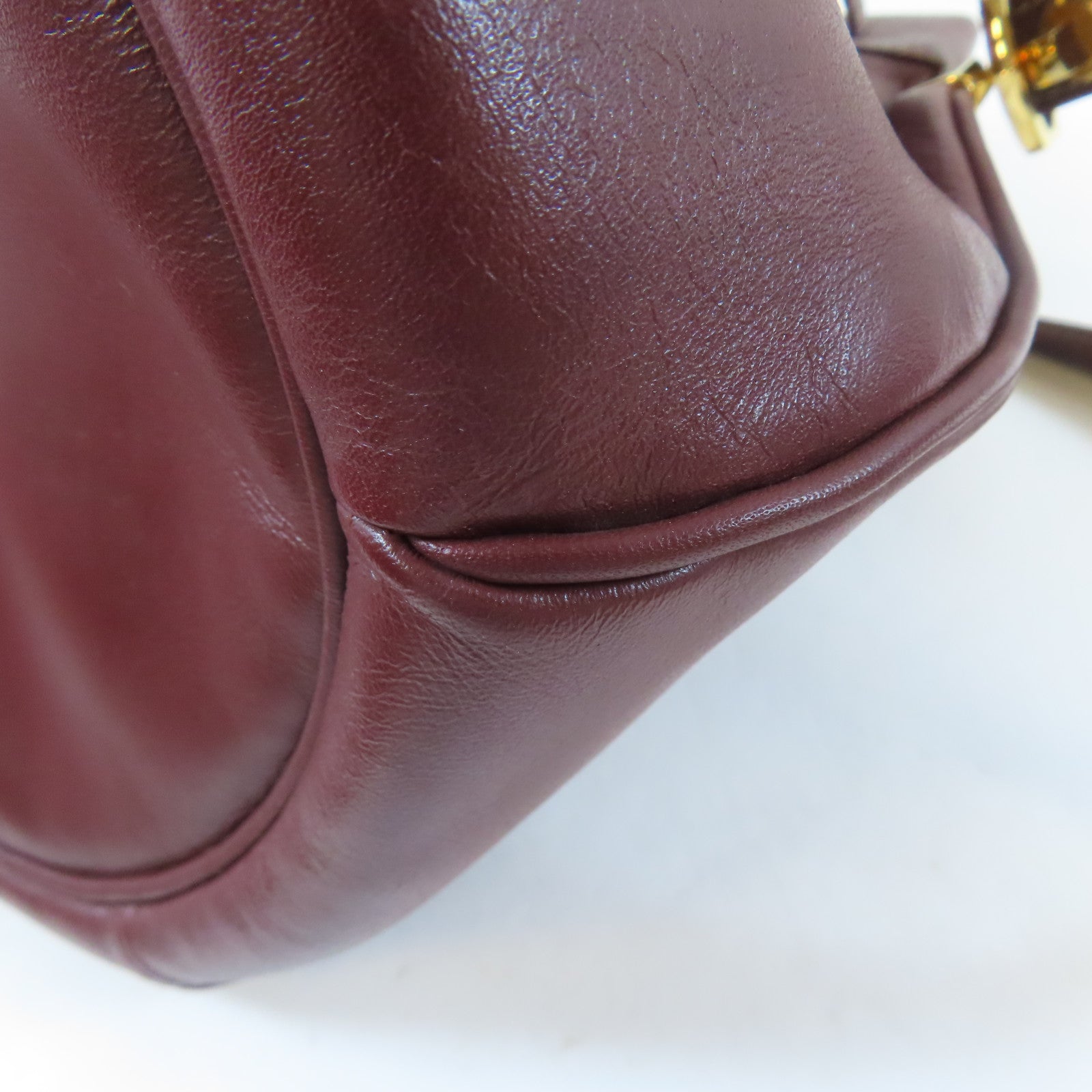 CARTIER 牛皮皮革Bucket Bag金扣肩背袋啡紅色