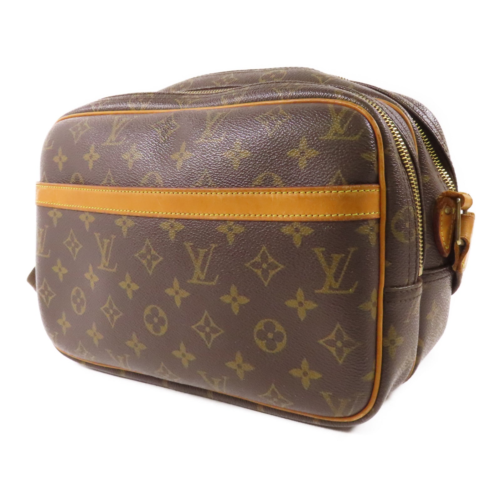 LOUIS VUITTON Monogram Reporter PM金扣肩背袋棕色