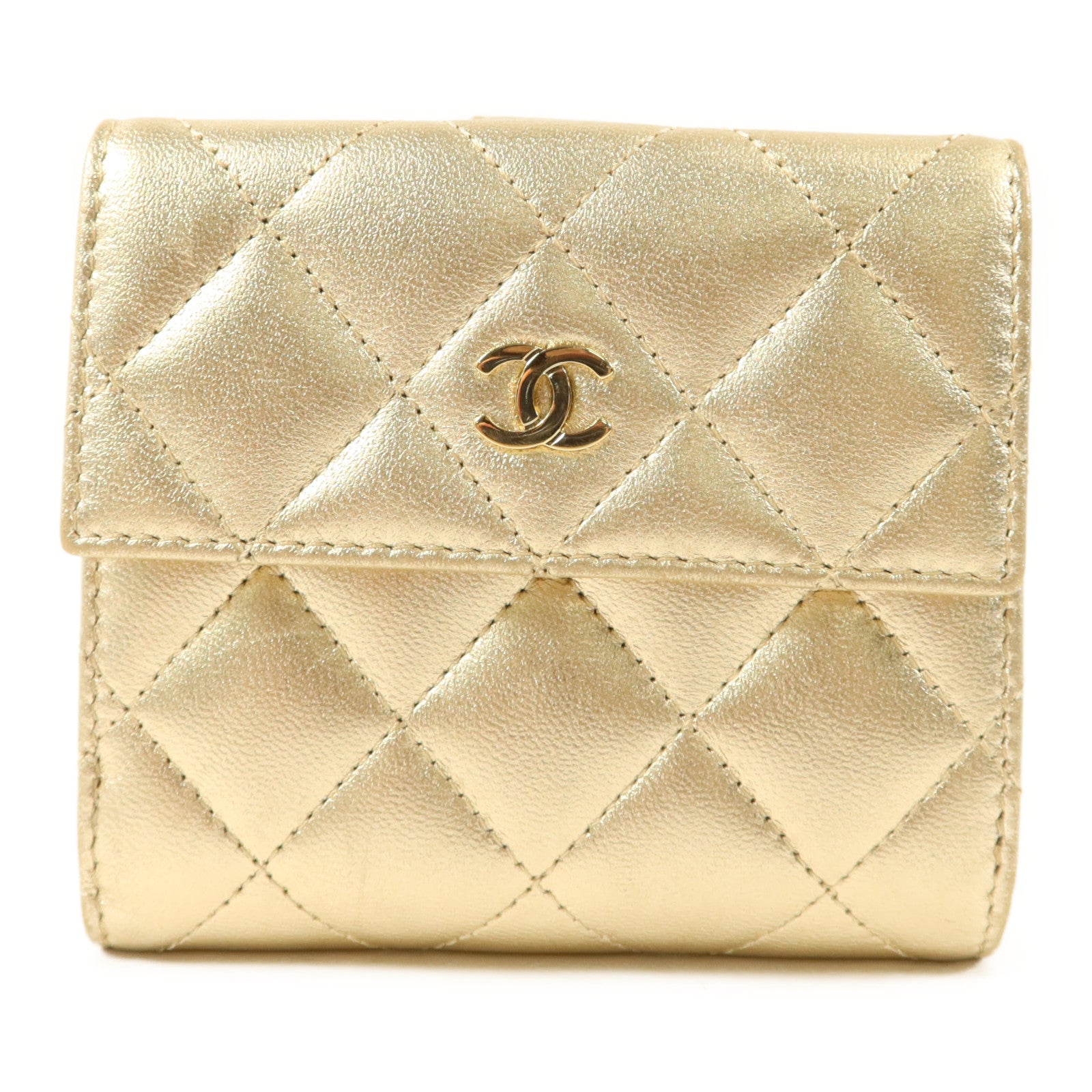 CHANEL 牛皮皮革Bifold Wallet金扣錢包