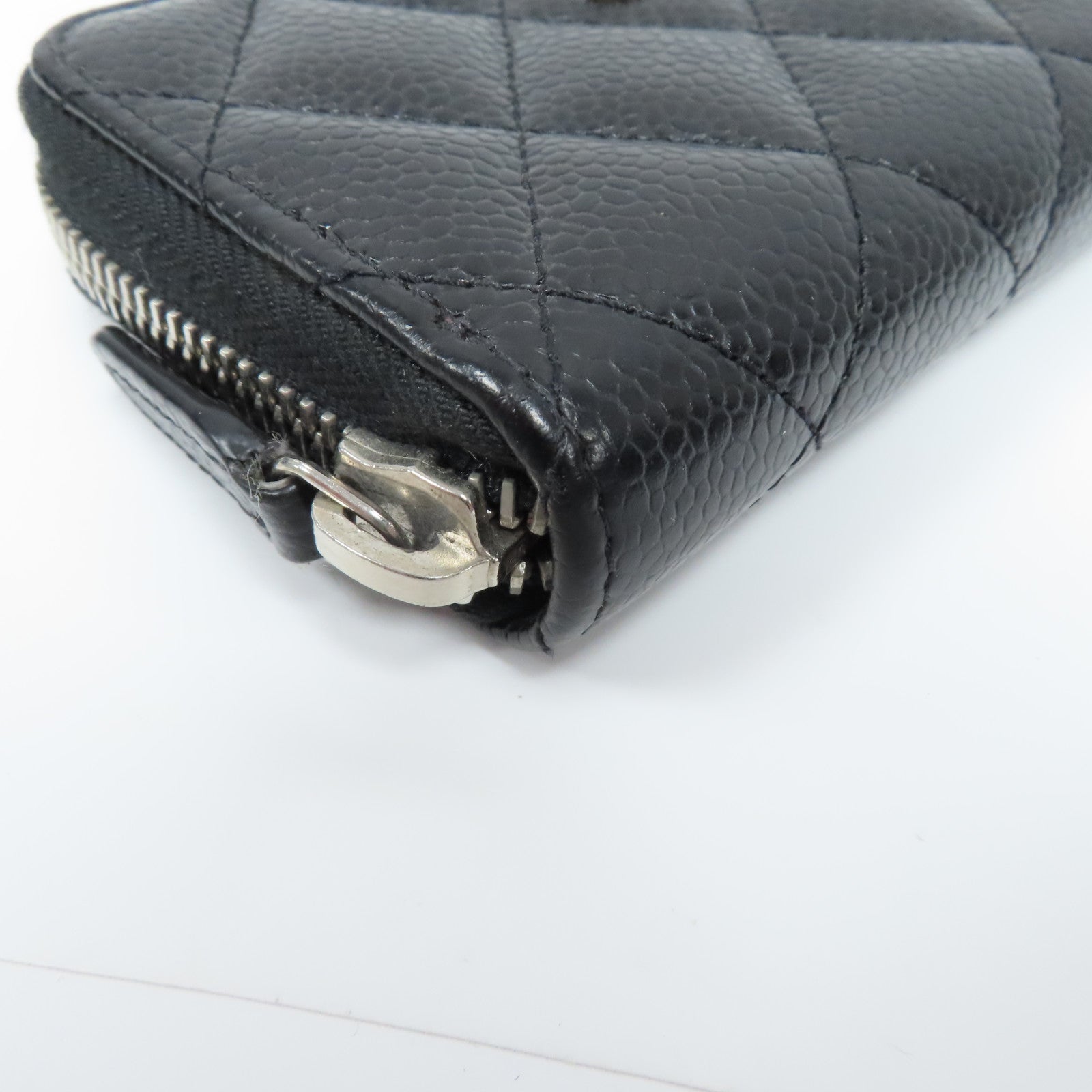 CHANEL 菱格牛皮皮革Coin Case銀扣零錢包黑色