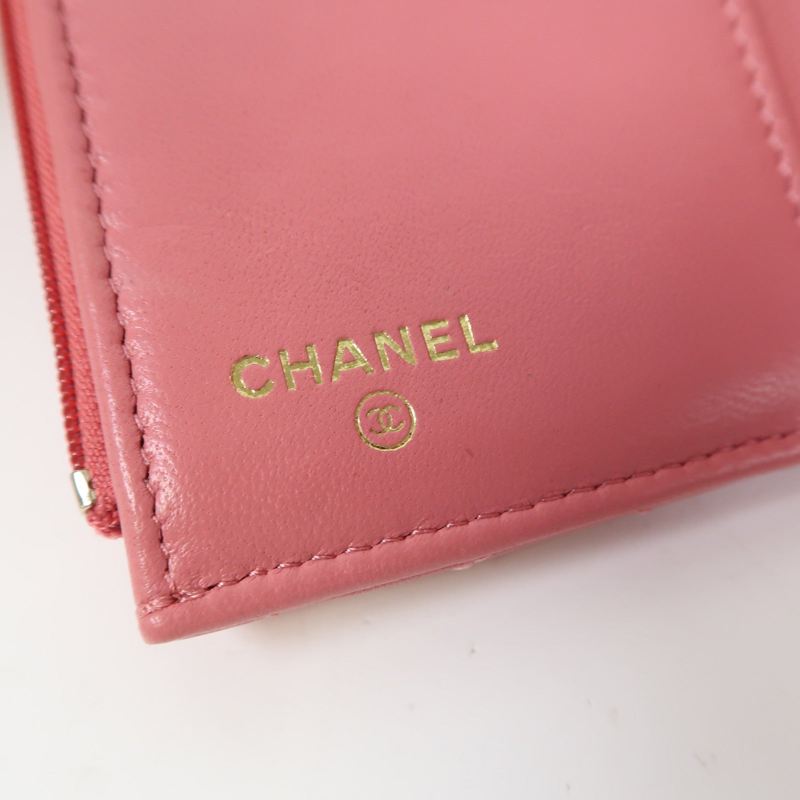 CHANEL 【激減優惠】菱格菱羊皮皮革Wallet金扣三摺錢包粉紅色