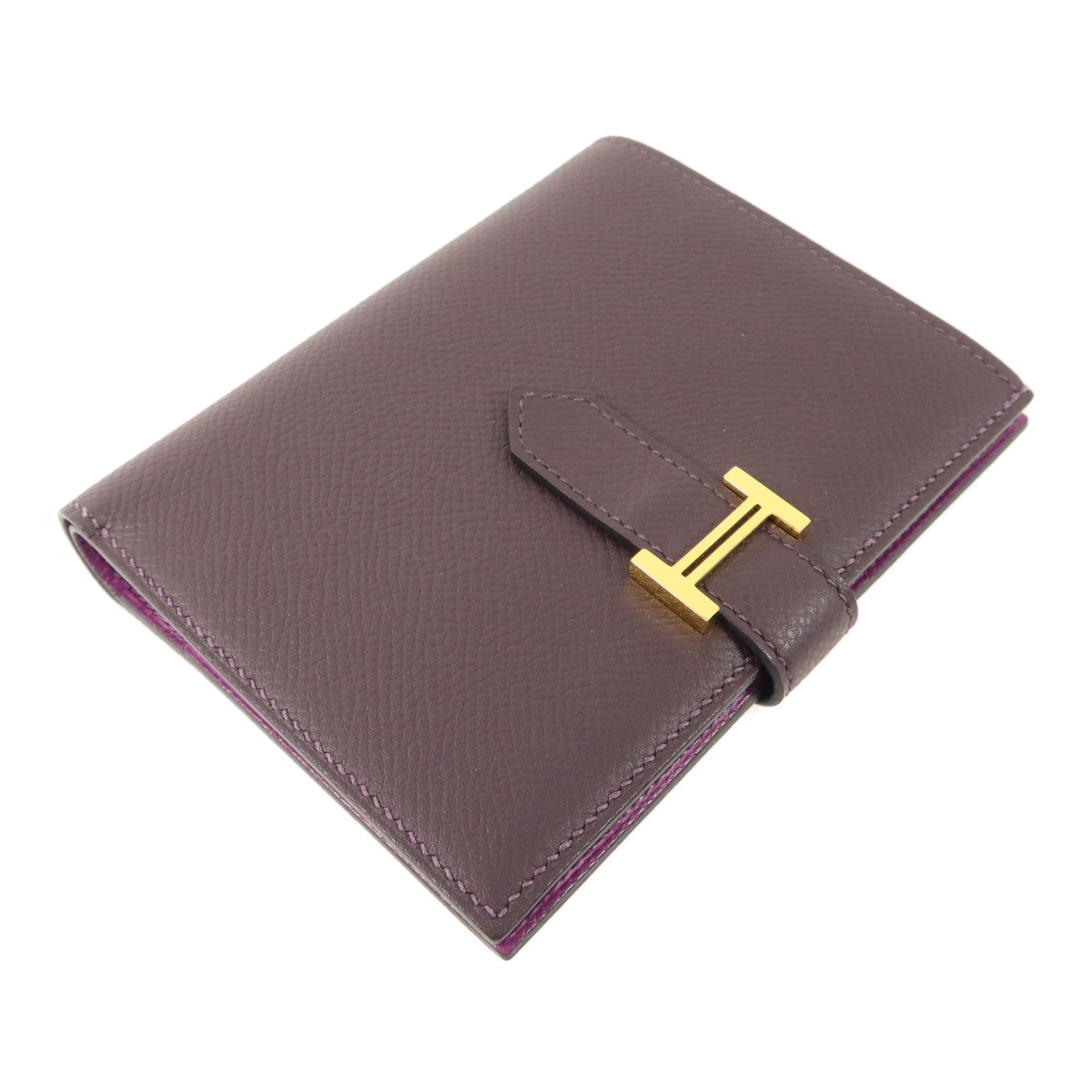 HERMES Epsom皮革Bearn Compact Wallet錢包Anemone/Raisin