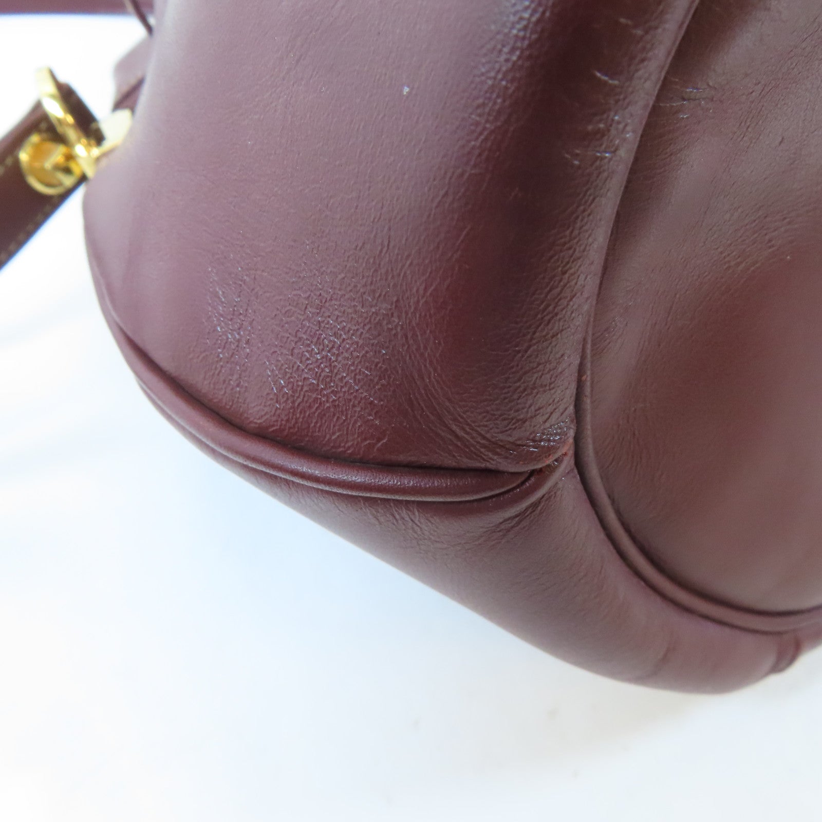 CARTIER 牛皮皮革Bucket Bag金扣肩背袋啡紅色