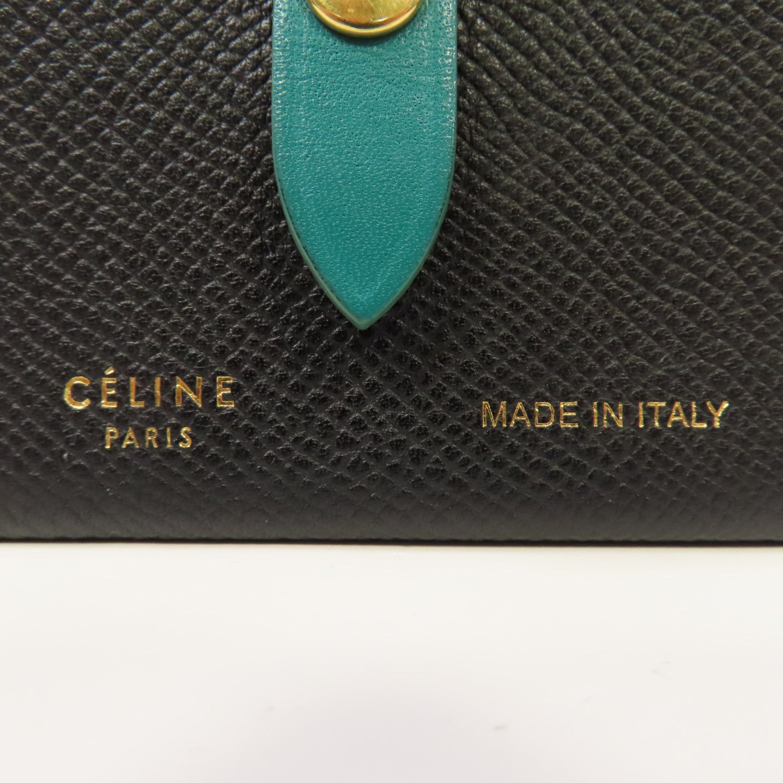 CELINE 牛皮皮革Card Holder金扣卡片套黑色/綠色
