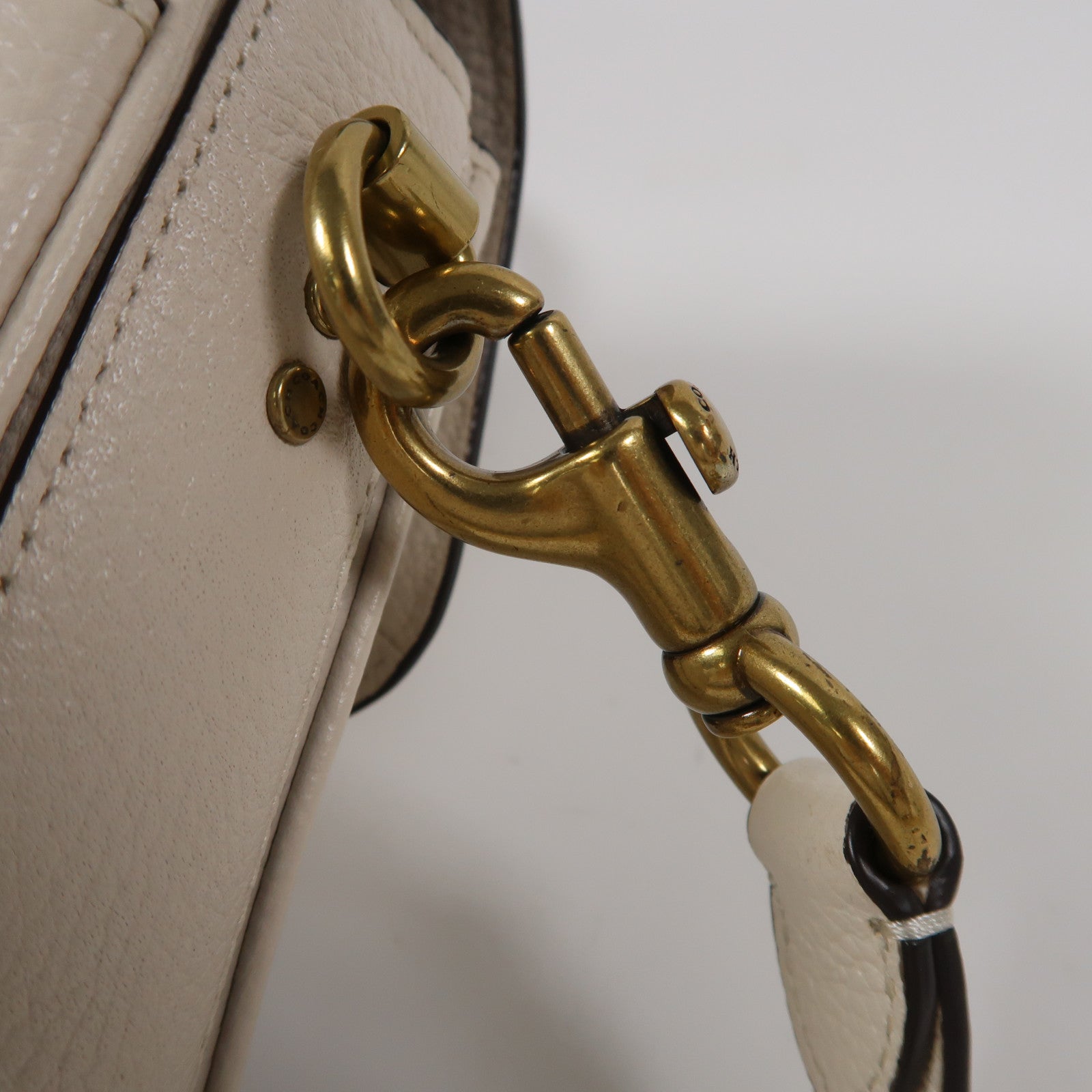 COACH 牛皮皮革Shoulder Bag金扣手挽肩背兩用袋白色