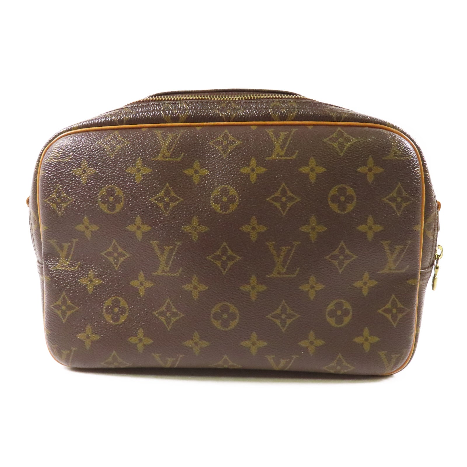 LOUIS VUITTON Monogram Reporter PM金扣肩背袋棕色