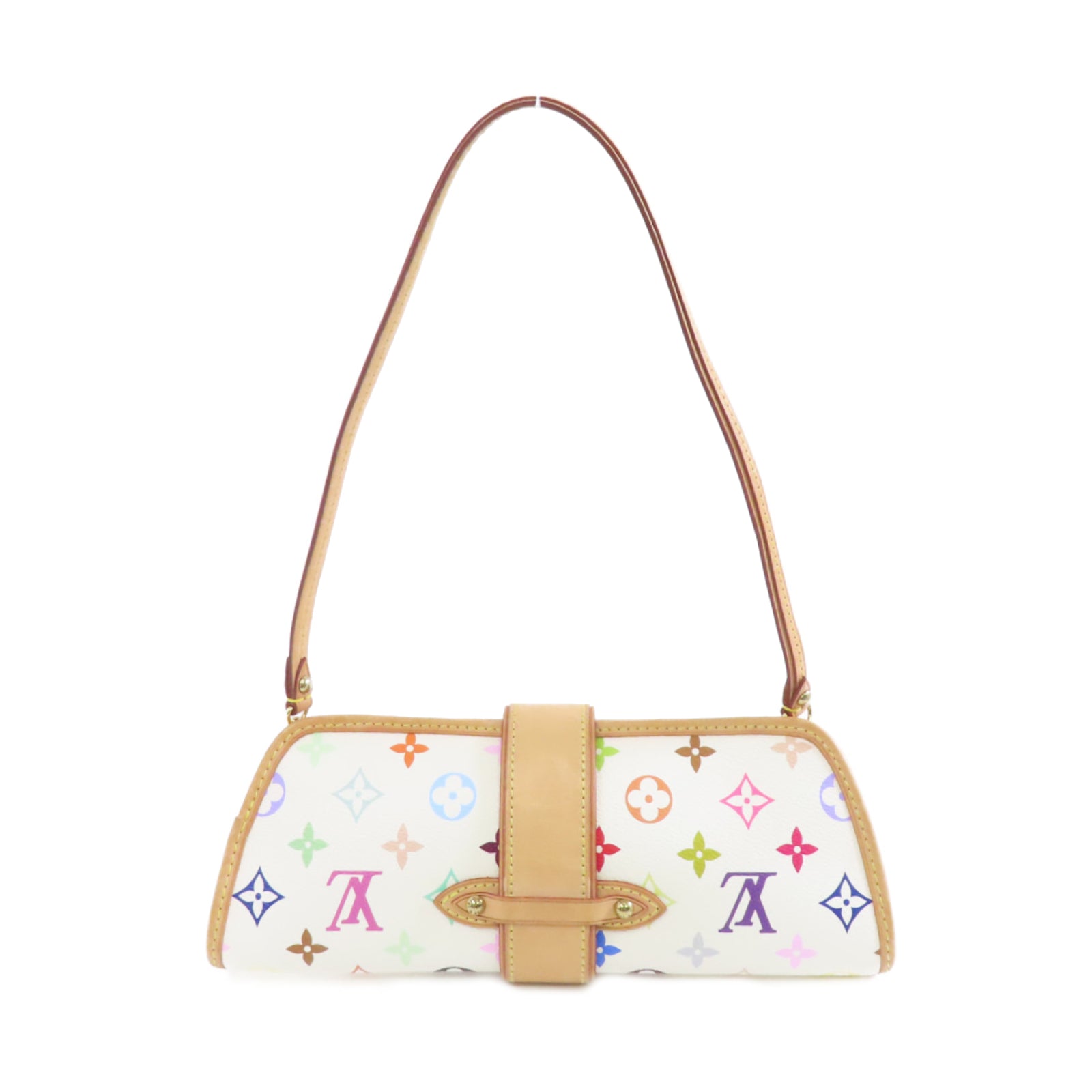 LOUIS VUITTON Monogram Multicolore Shirley金扣手挽袋白色/彩色
