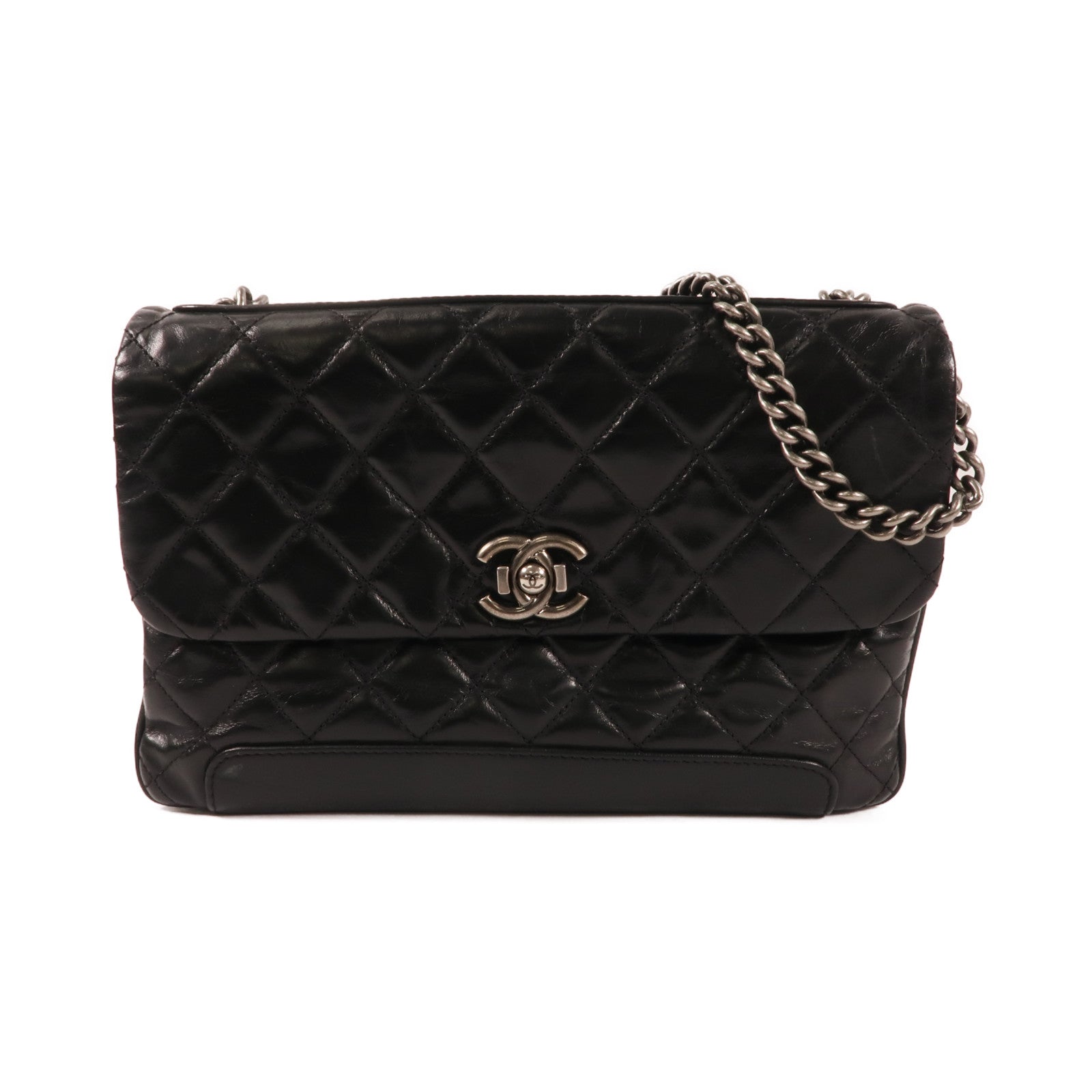 CHANEL 牛皮皮革Chain Shoulder銀扣鏈帶肩背袋