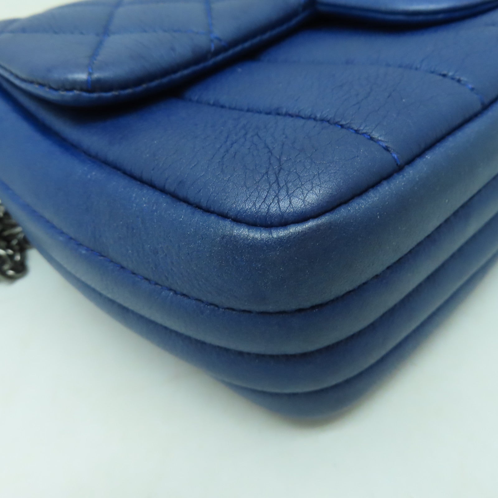 CHANEL 【激減優惠】菱格牛皮皮革Chain Shoulder銀扣鏈帶肩背袋藍色