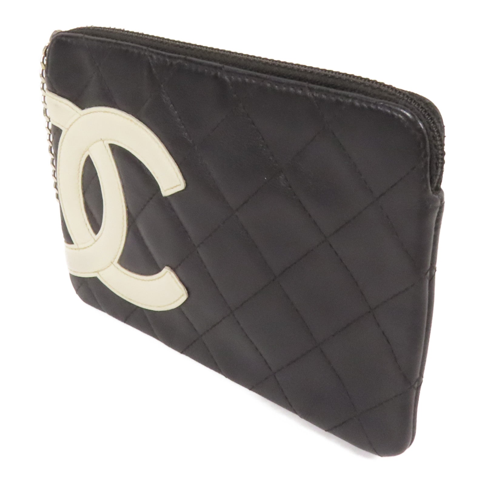 CHANEL 羊皮皮革Pouch銀扣手拿包