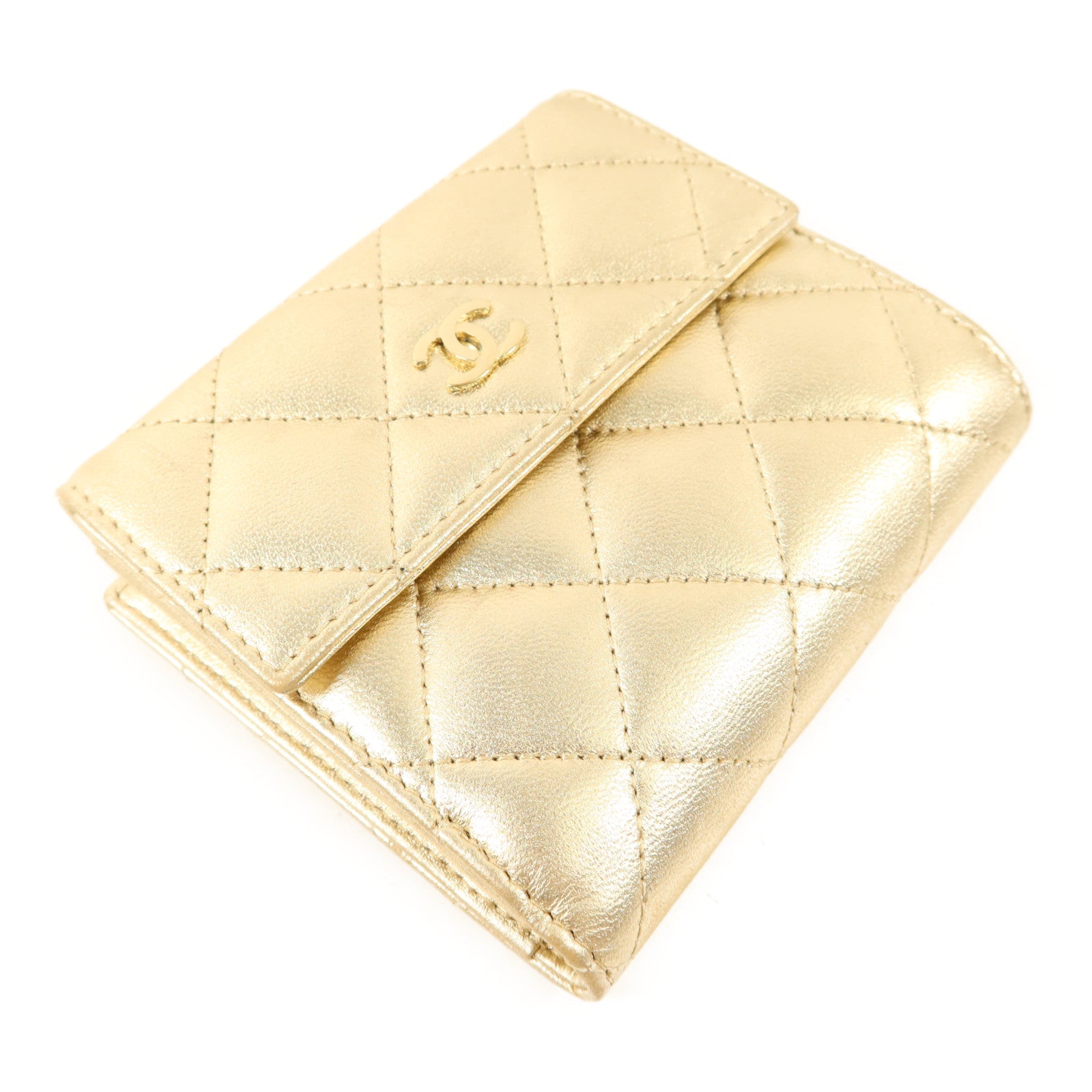 CHANEL 牛皮皮革Bifold Wallet金扣錢包