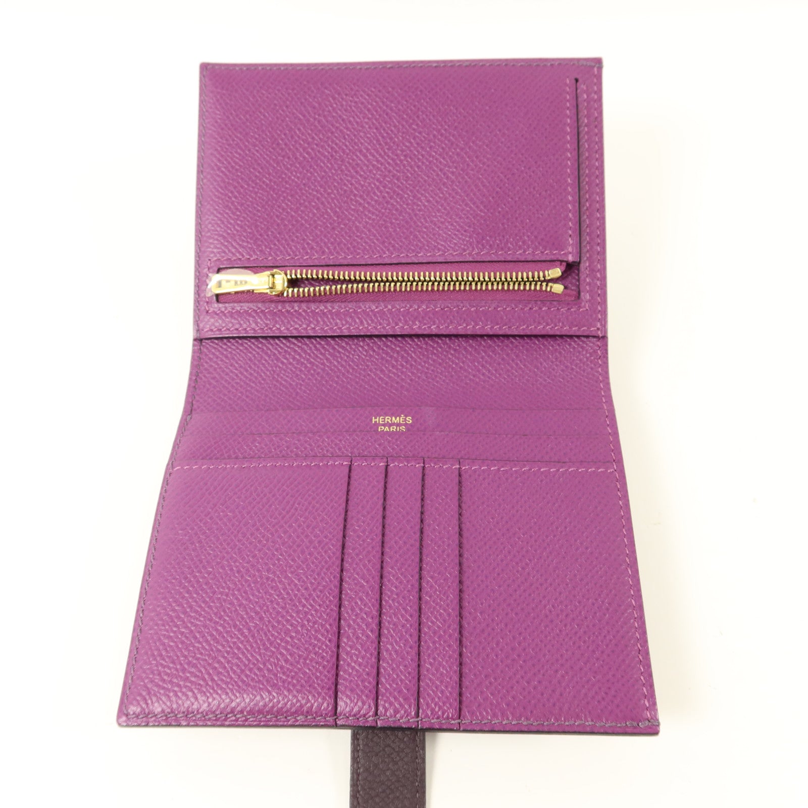 HERMES Epsom皮革Bearn Compact Wallet錢包Anemone/Raisin