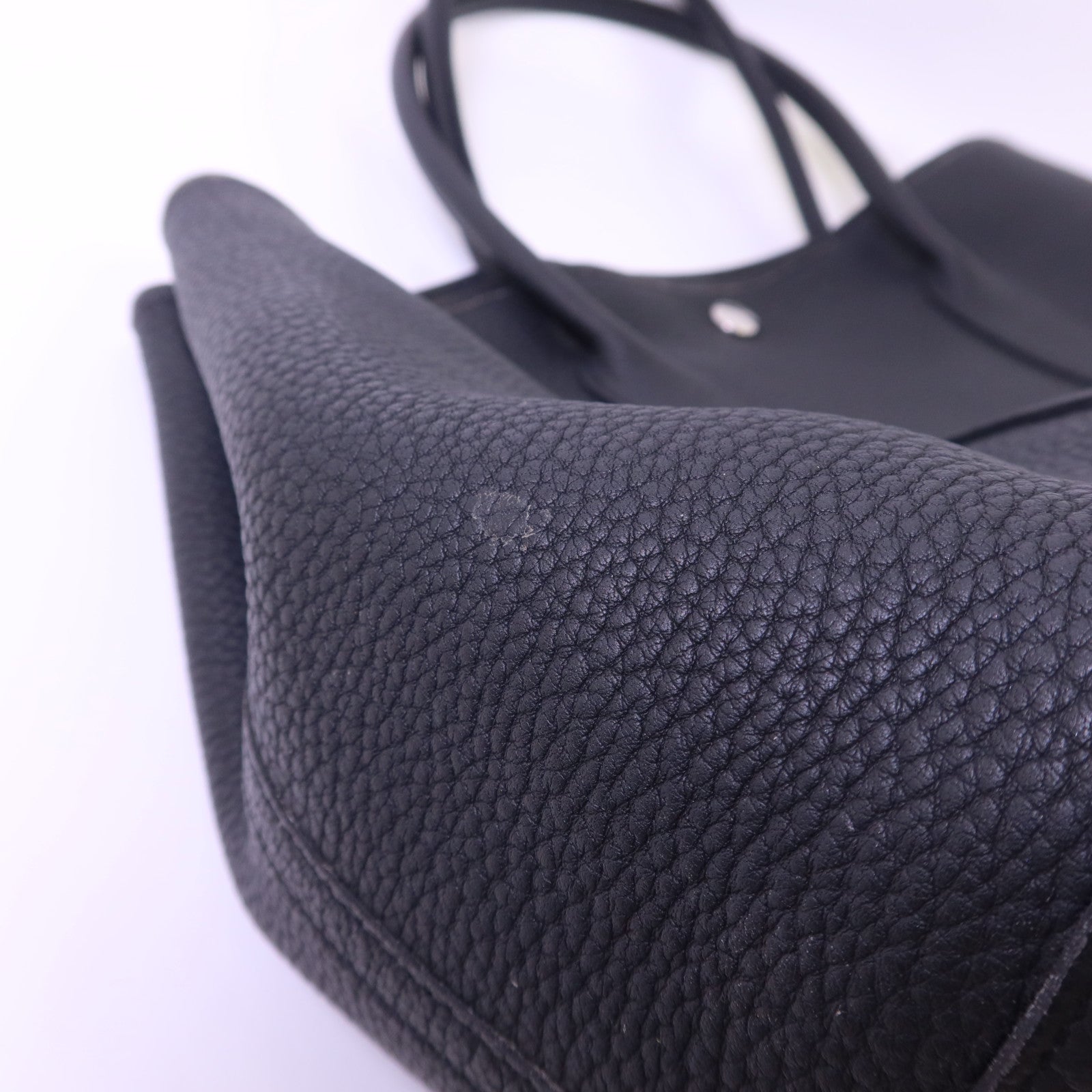 HERMES Negonda皮革Garden Party PM銀扣手挽袋Noir
