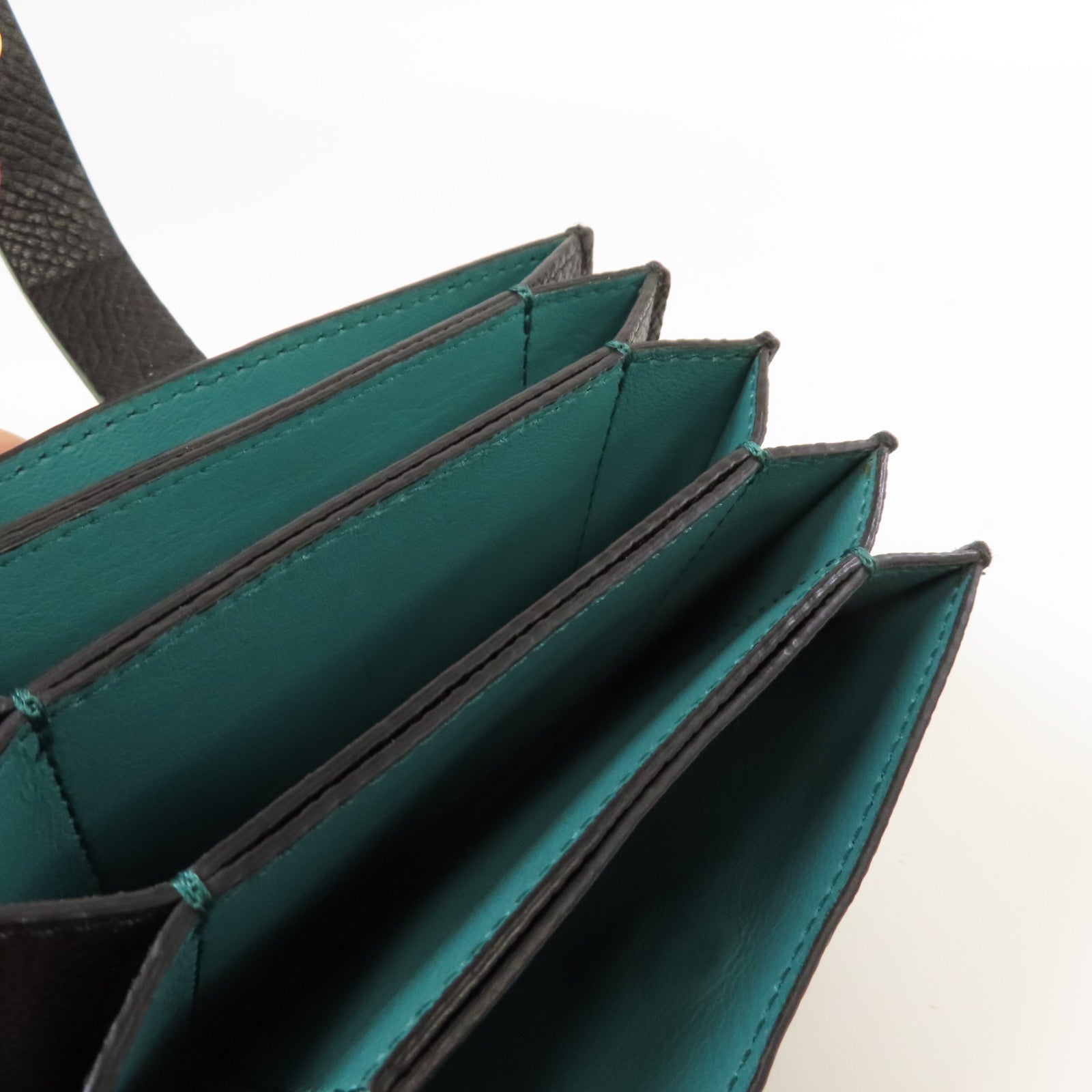 CELINE 牛皮皮革Card Holder金扣卡片套黑色/綠色