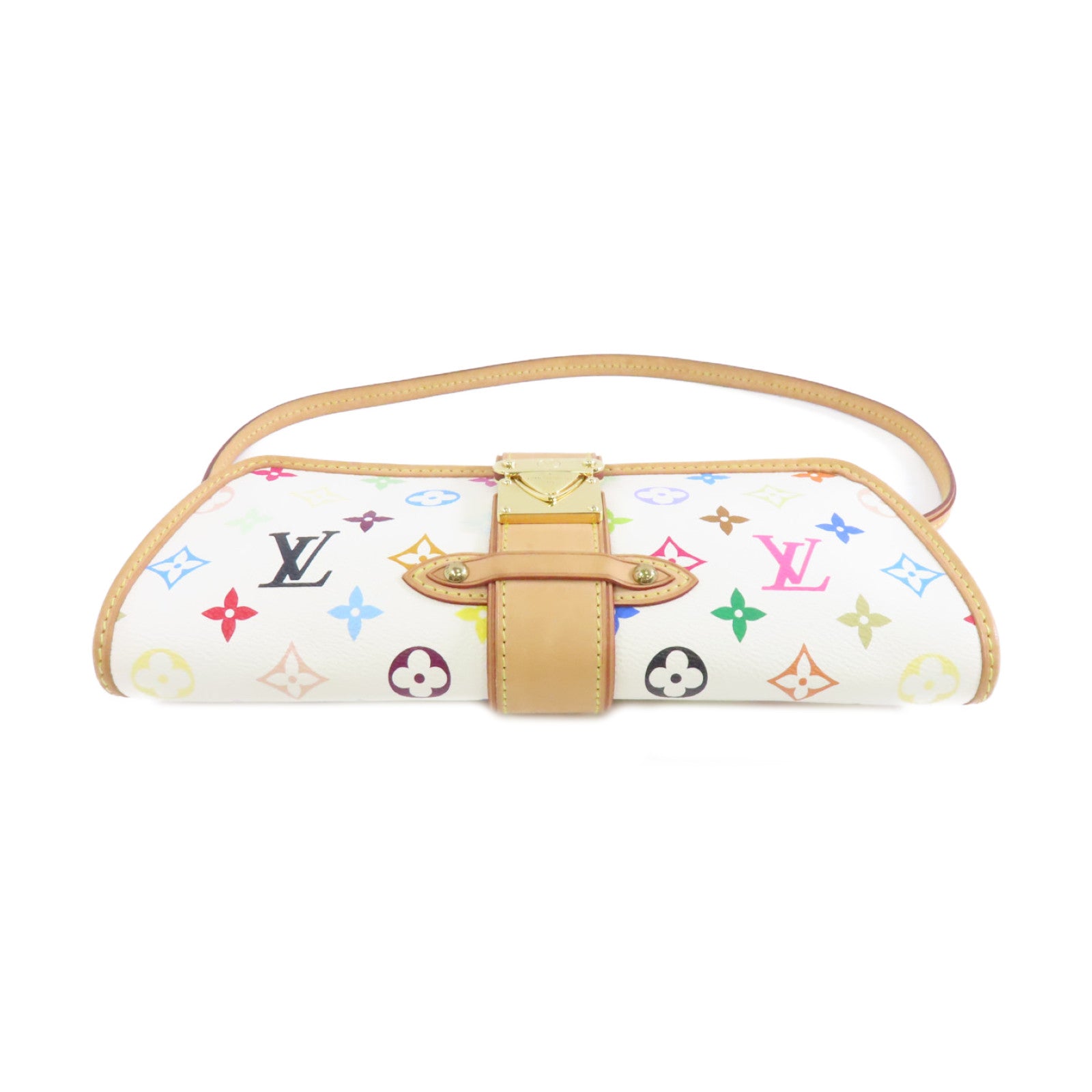 LOUIS VUITTON Monogram Multicolore Shirley金扣手挽袋白色/彩色
