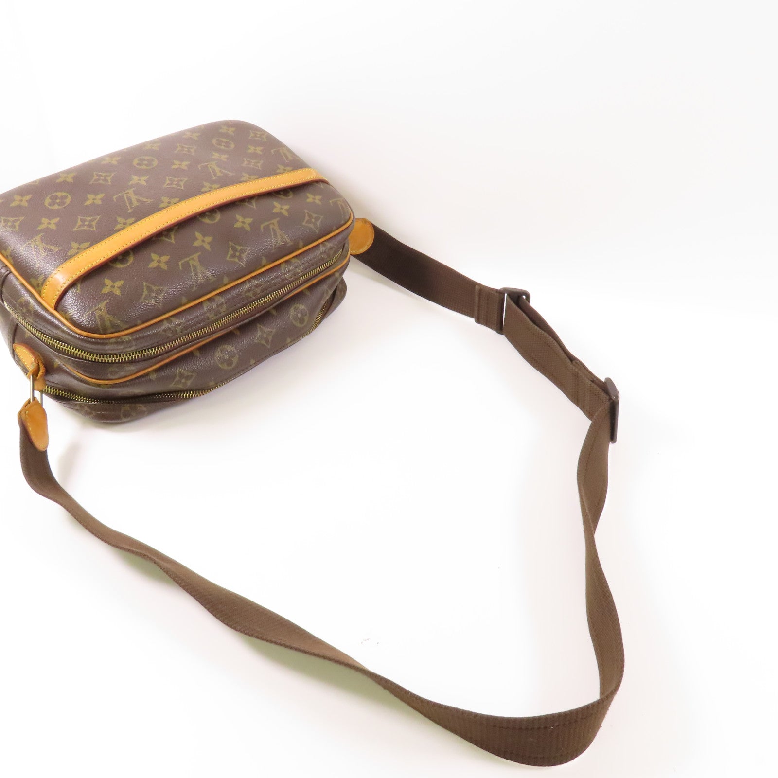 LOUIS VUITTON Monogram Reporter PM金扣肩背袋棕色