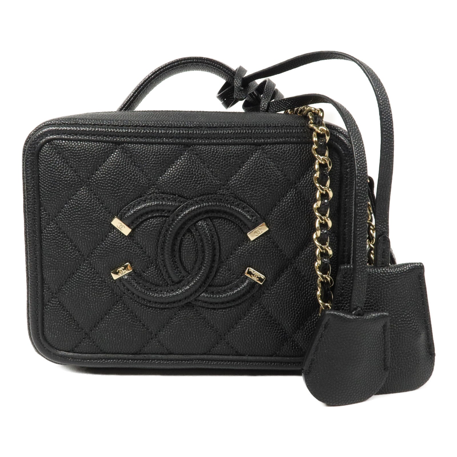 CHANEL 牛皮皮革Vanity Case鏈帶手挽肩背兩用袋