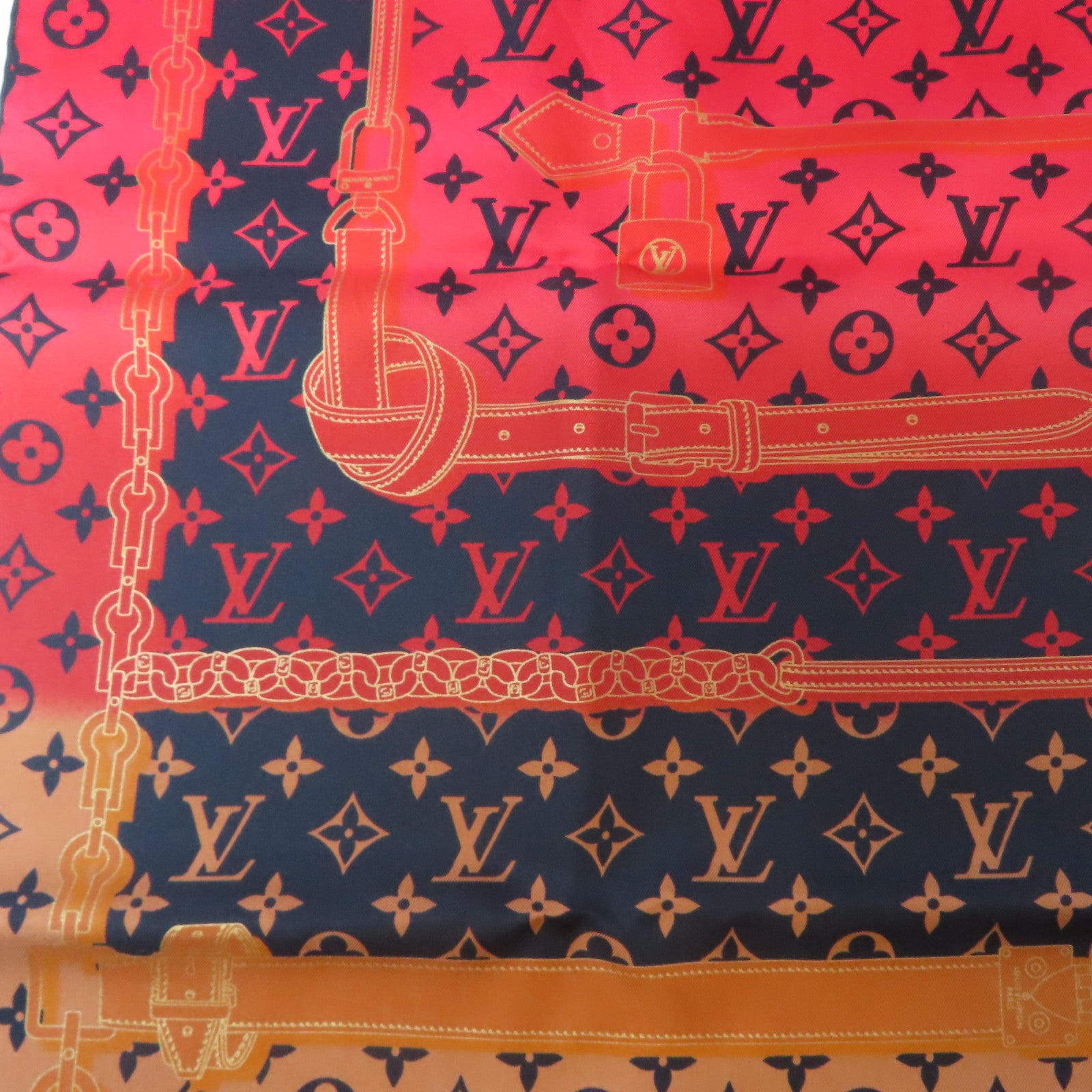 LOUIS VUITTON 絲質Rising Confidential Scarf絲巾紅色/黑色/粉紅色/橙色