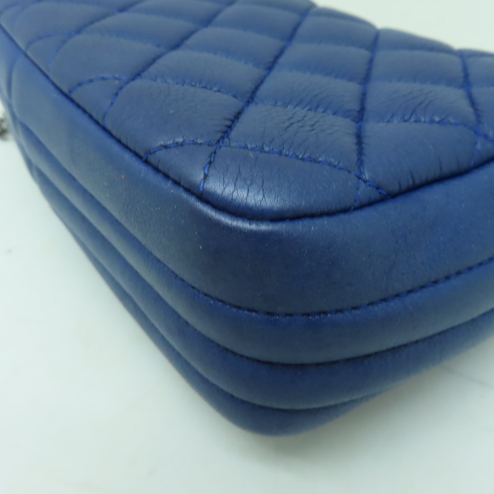 CHANEL 【激減優惠】菱格牛皮皮革Chain Shoulder銀扣鏈帶肩背袋藍色